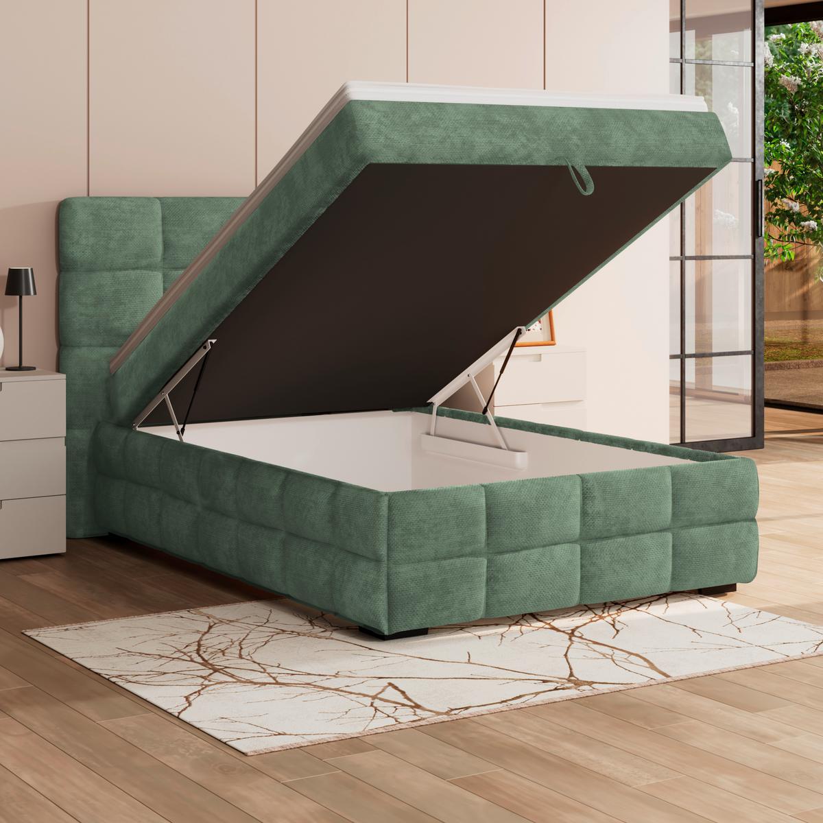 Box Krevet Vega - zelena/boje mente, Trend, tekstil/drvo (140/200cm) - Modern Living