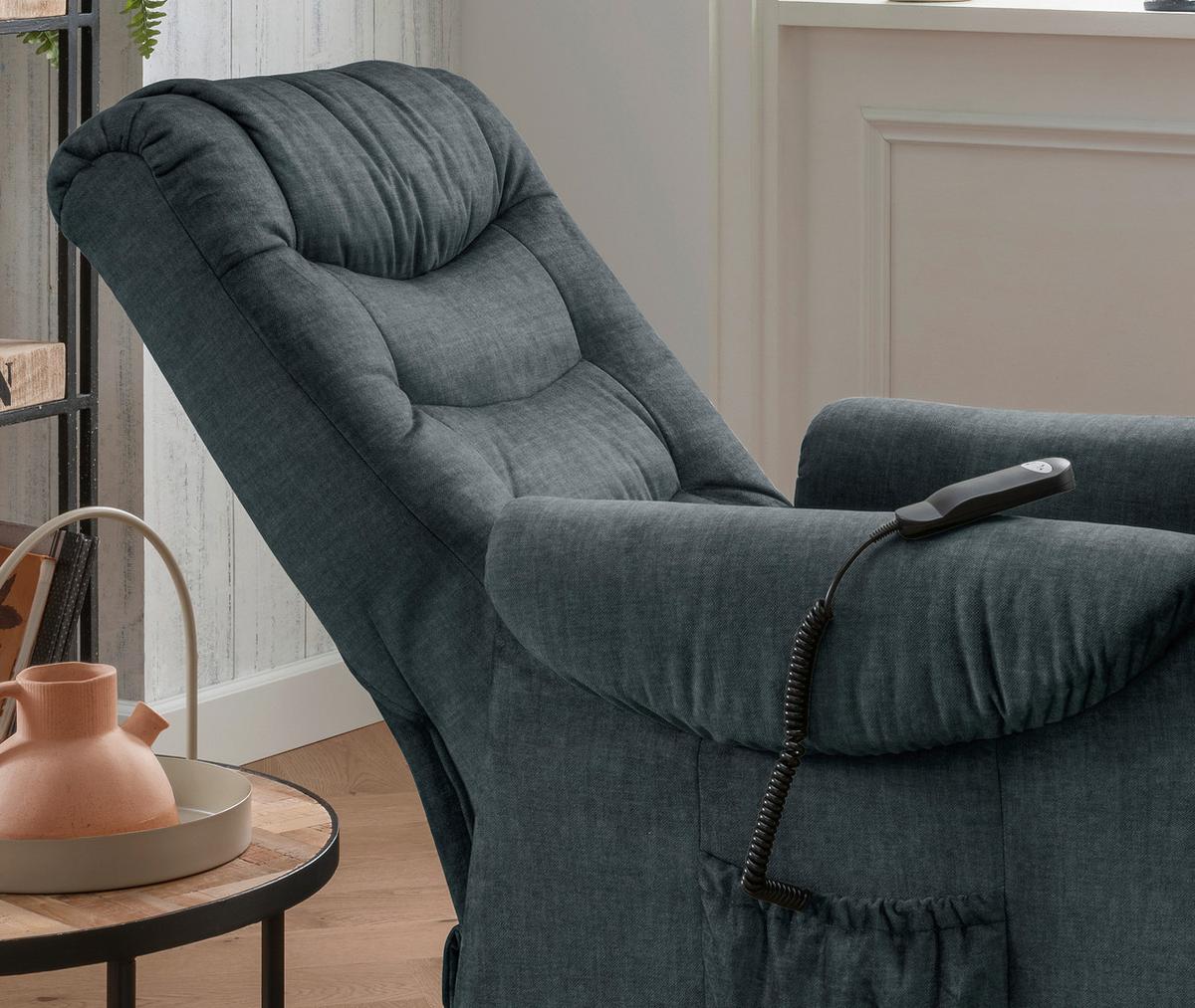 Fernsehsessel Nino Dunkelblau Velours - Schwarz/Braun, Design, Kunststoff/Textil (76/106/94cm) - Livetastic