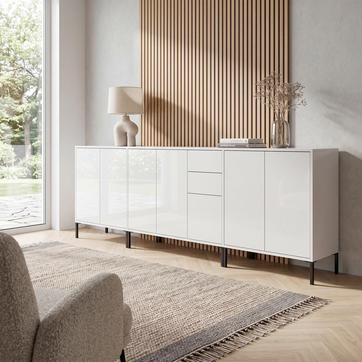 Sideboard Mailand Set 6 Weiß - Weiß Hochglanz/Anthrazit, MODERN, Holzwerkstoff/Metall (263,5/86/33cm) - MID.YOU