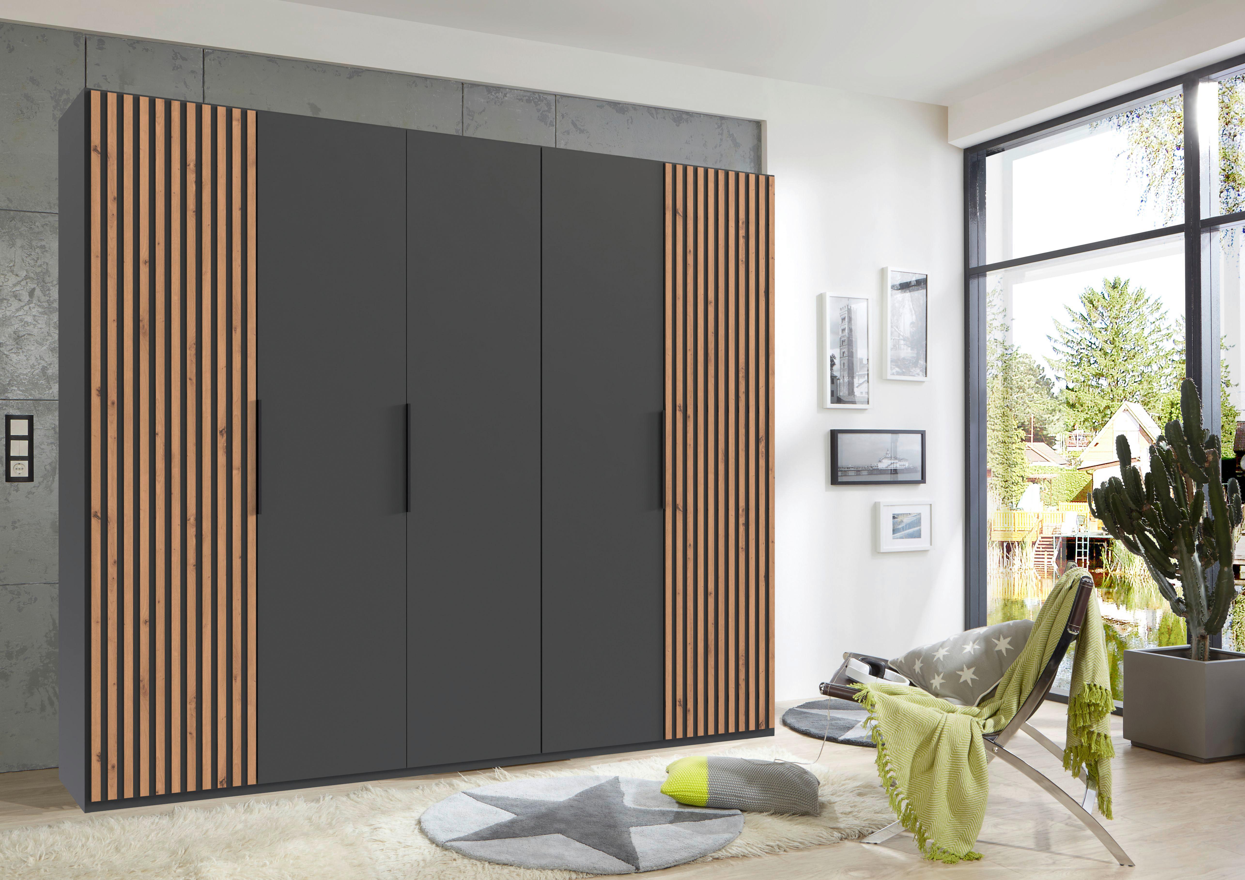 DULAP USI ROTATIVE ANDORRA - culoare lemn stejar/grafit, Modern, material pe bază de lemn (250/216/58cm) - Modern Living