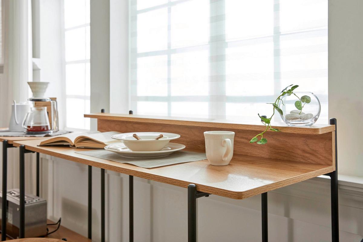 Schreibtisch Naturfarben/Schwarz - Schwarz/Naturfarben, Design, Holzwerkstoff/Metall (120/46/85,5cm) - Livetastic