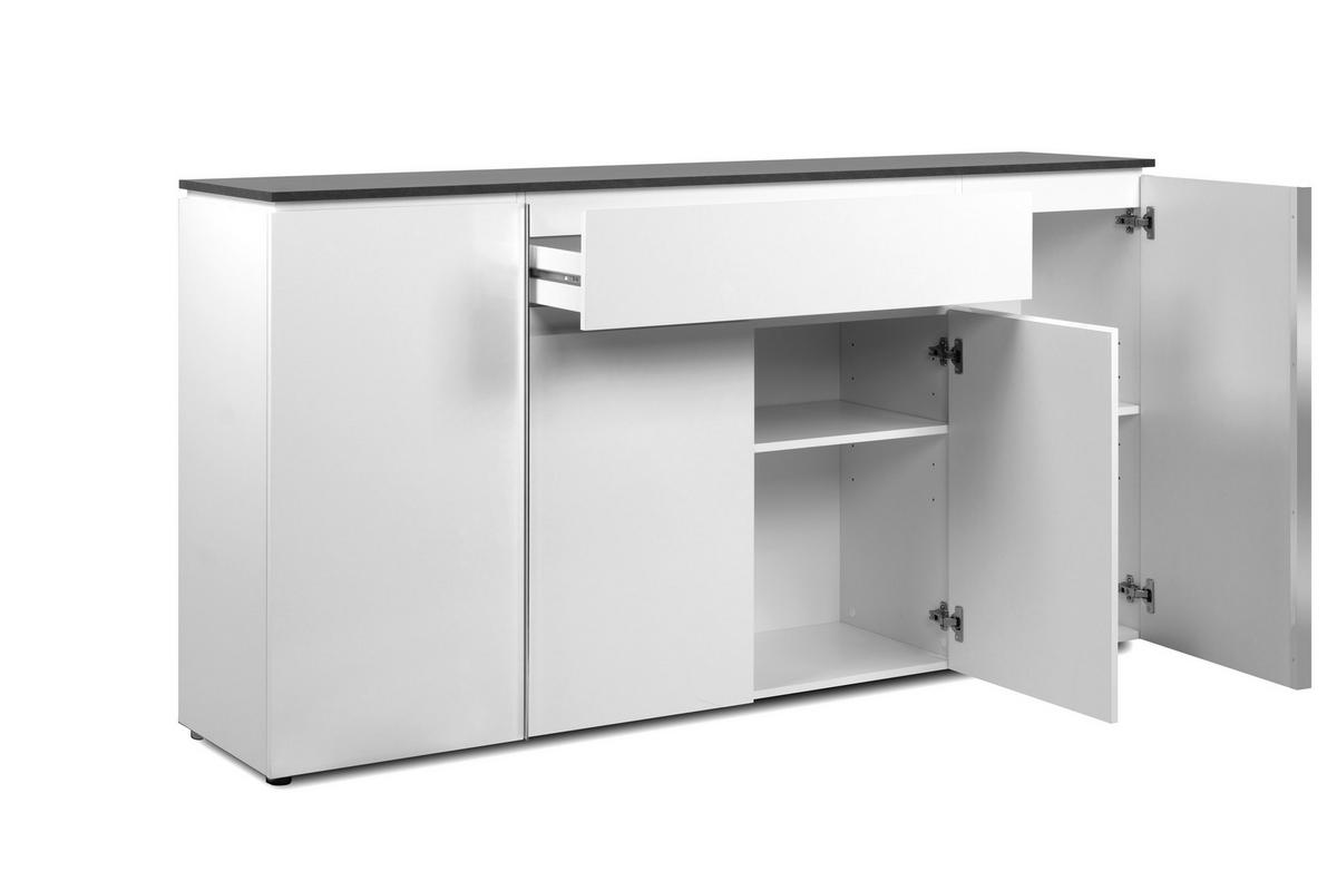 KOMODA SZEROKA BREST - biały wysoki połysk/kolor srebrny, Design, materiał drewnopochodny/tworzywo sztuczne (177,5/92/40cm) - Livetastic