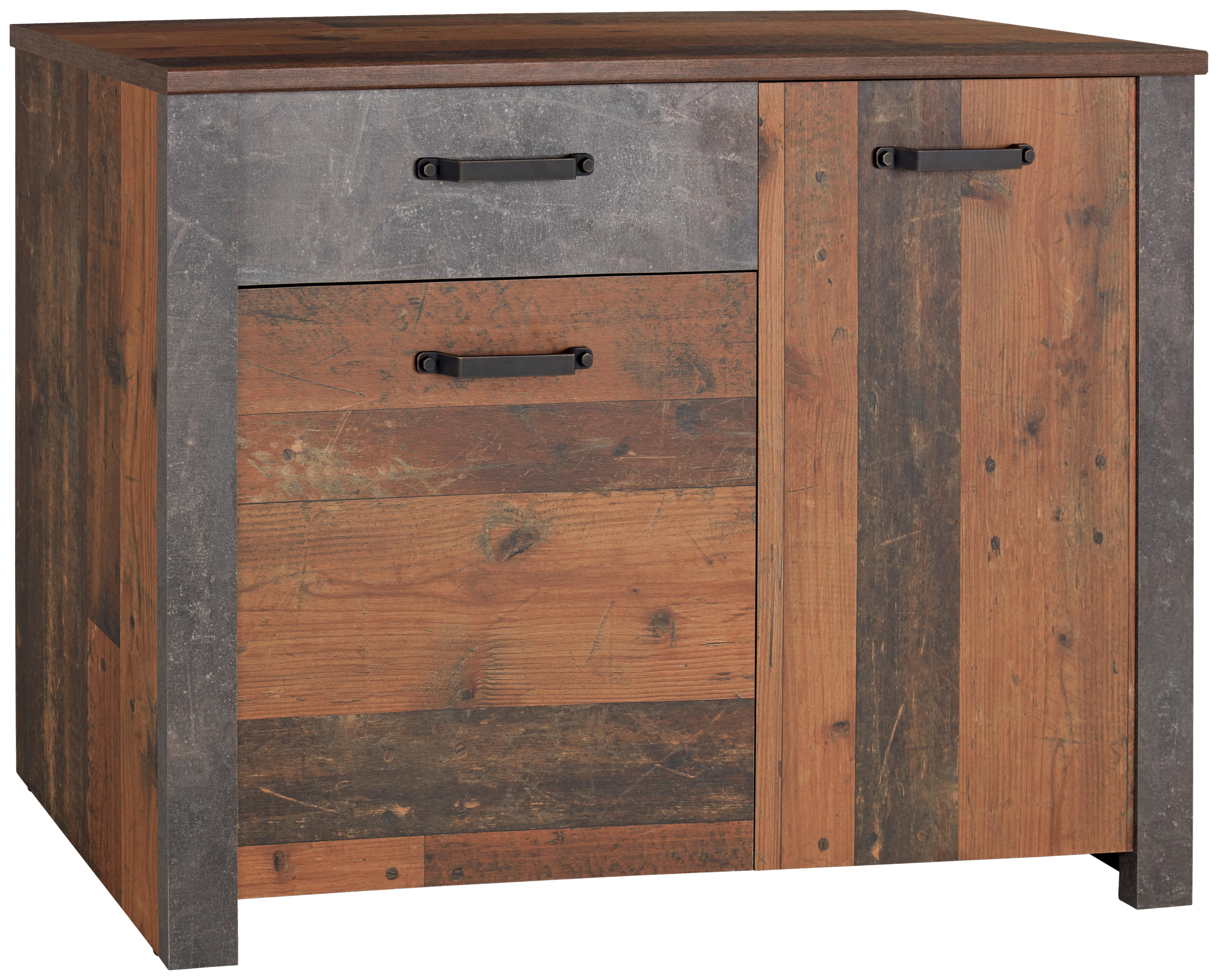 Comodă ONTARIO - gri închis/culoare lemn stejar, Modern, material pe bază de lemn (116,5/86/41,5cm) - Zandiara