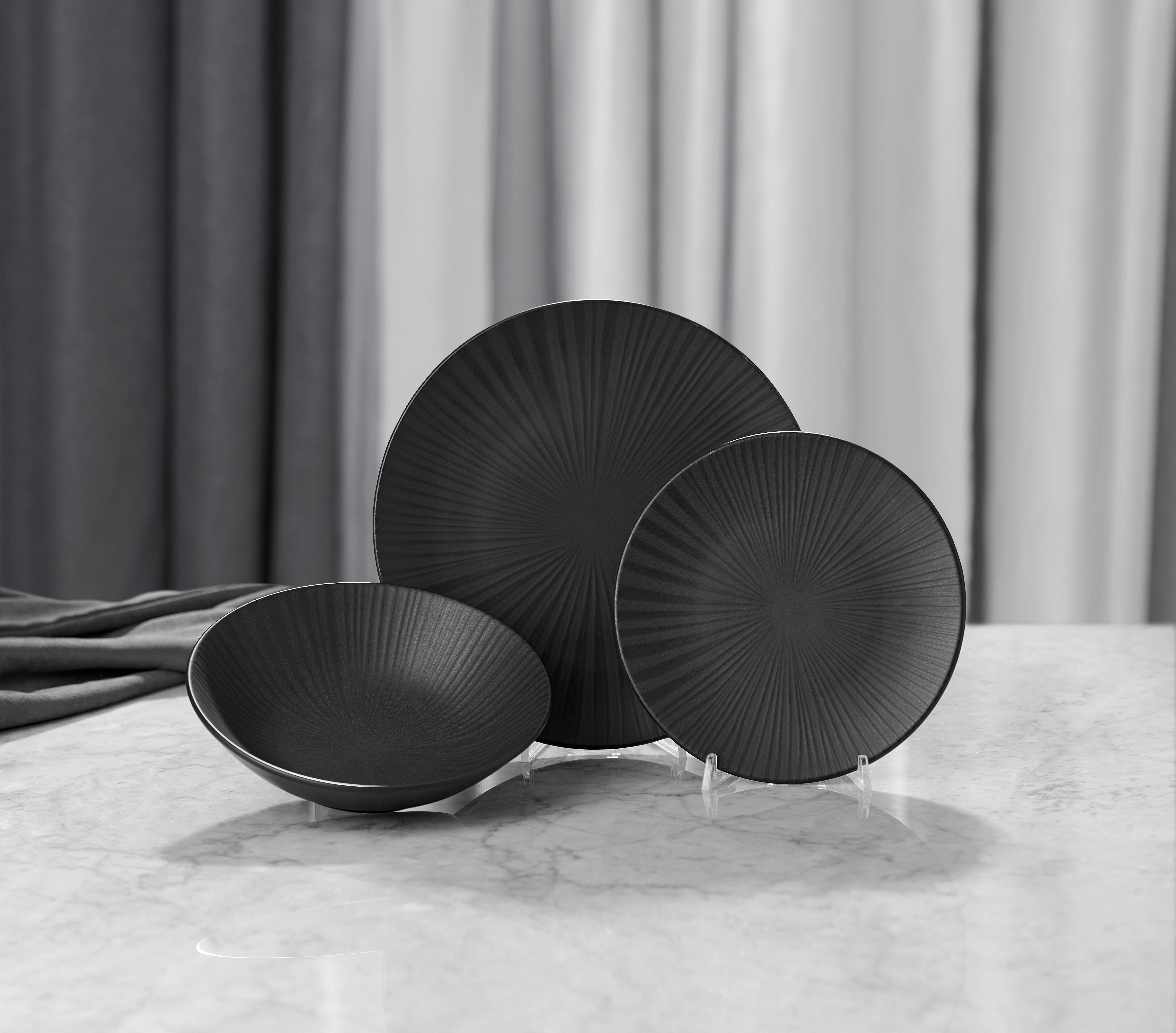 Tafelservice Black aus Steingut, 12-teilig - Schwarz, Modern, Keramik - Premium Living