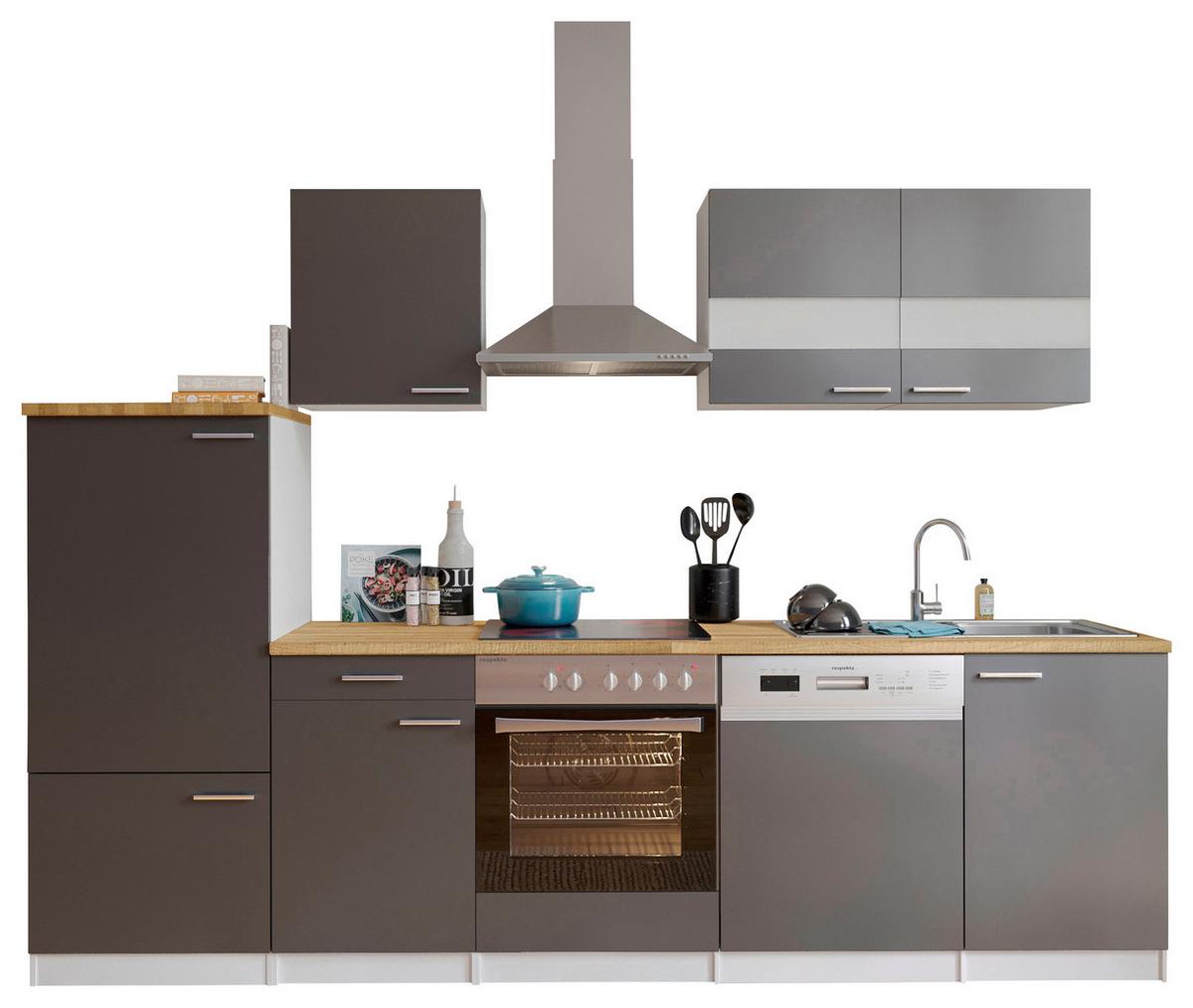 Küchenleerblock B: ca. 280cm Grau/Weiß - Edelstahlfarben/Nussbaumfarben, Basics, Holzwerkstoff/Metall (280/200/60cm) - Respekta