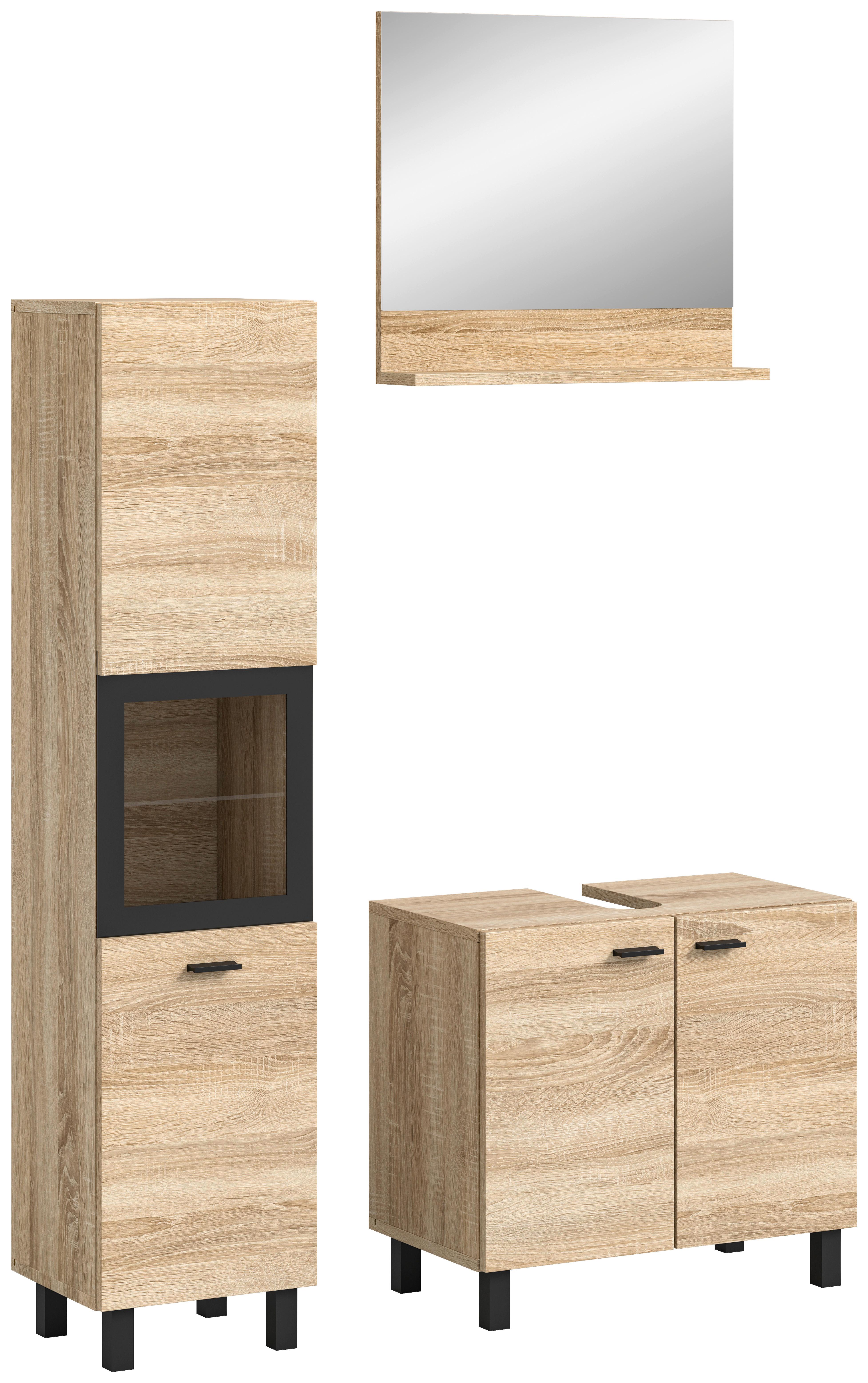 Kopalnica Boston, Hrast - črna/hrast sonoma, Moderno, umetna masa/steklo (87cm) - MID.YOU