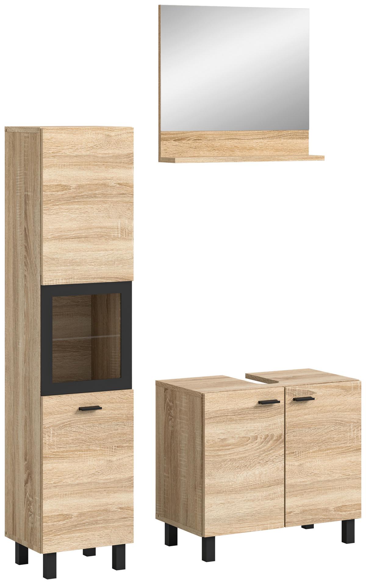 Kopalnica Boston, Hrast - črna/hrast sonoma, Moderno, umetna masa/steklo (87cm) - MID.YOU