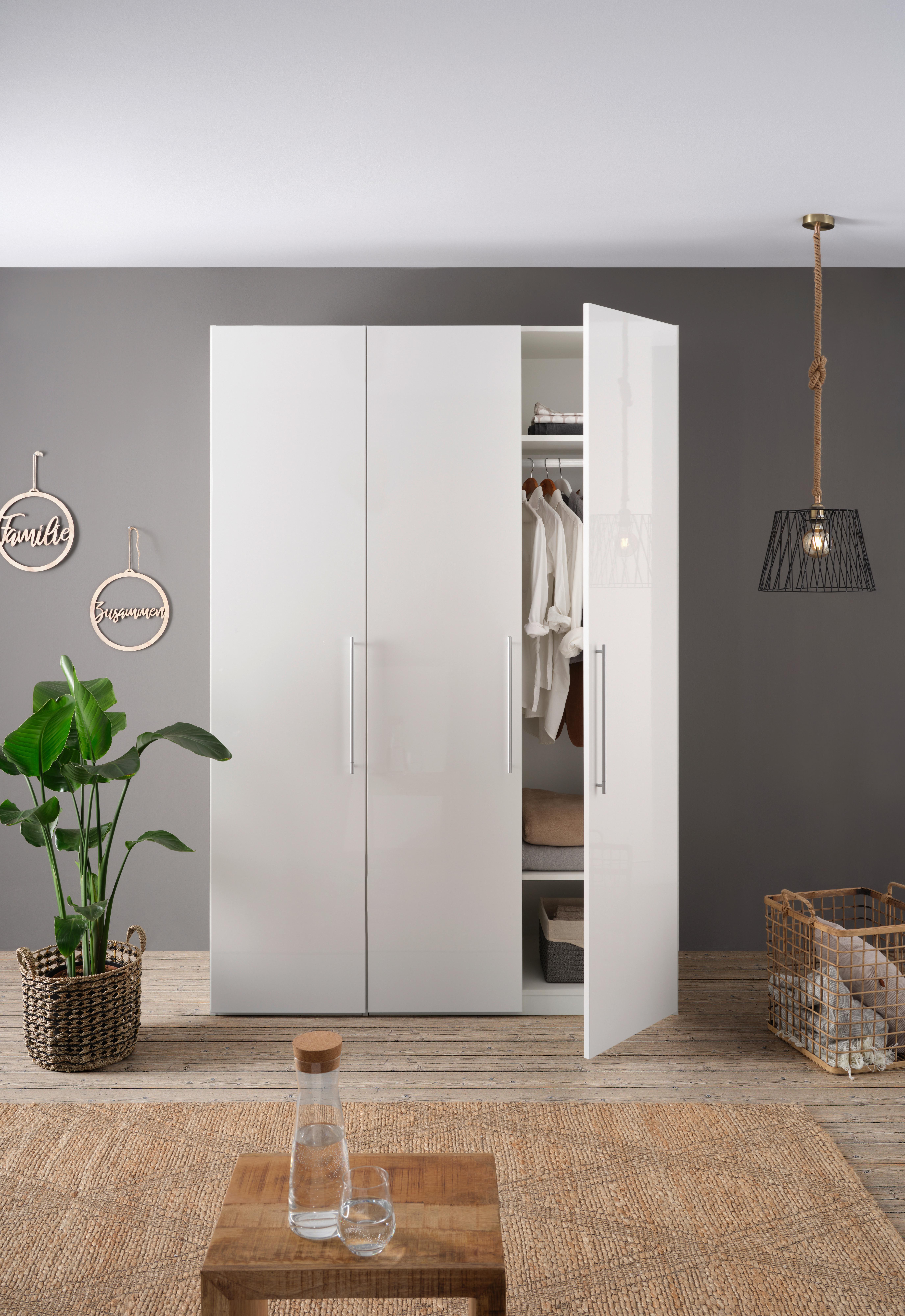 ARMOIRE À PORTES BATTANTES GLOSSY -TOP- -LAGER- - couleur chromée/blanc, MODERN, matériau en bois/métal (147/219/60cm) - Mömax
