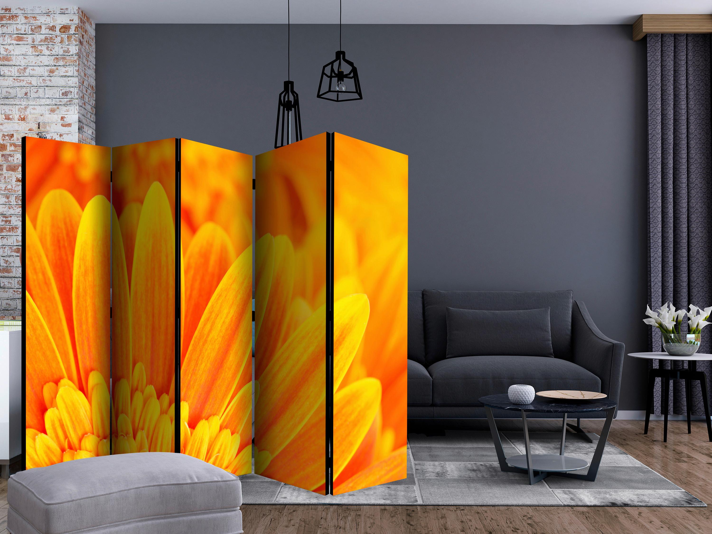 Paravan Yellow Gerbera Daisies I, 5-Delni, Dvostranski - rumena/oranžna, Basics, tekstil/les (225/172/3cm) - artgeist