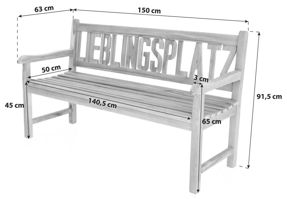 Gartenbank Lieblingsplatz Teak - Braun, Basics, Holz (63/91,5/150cm) - Gardenson
