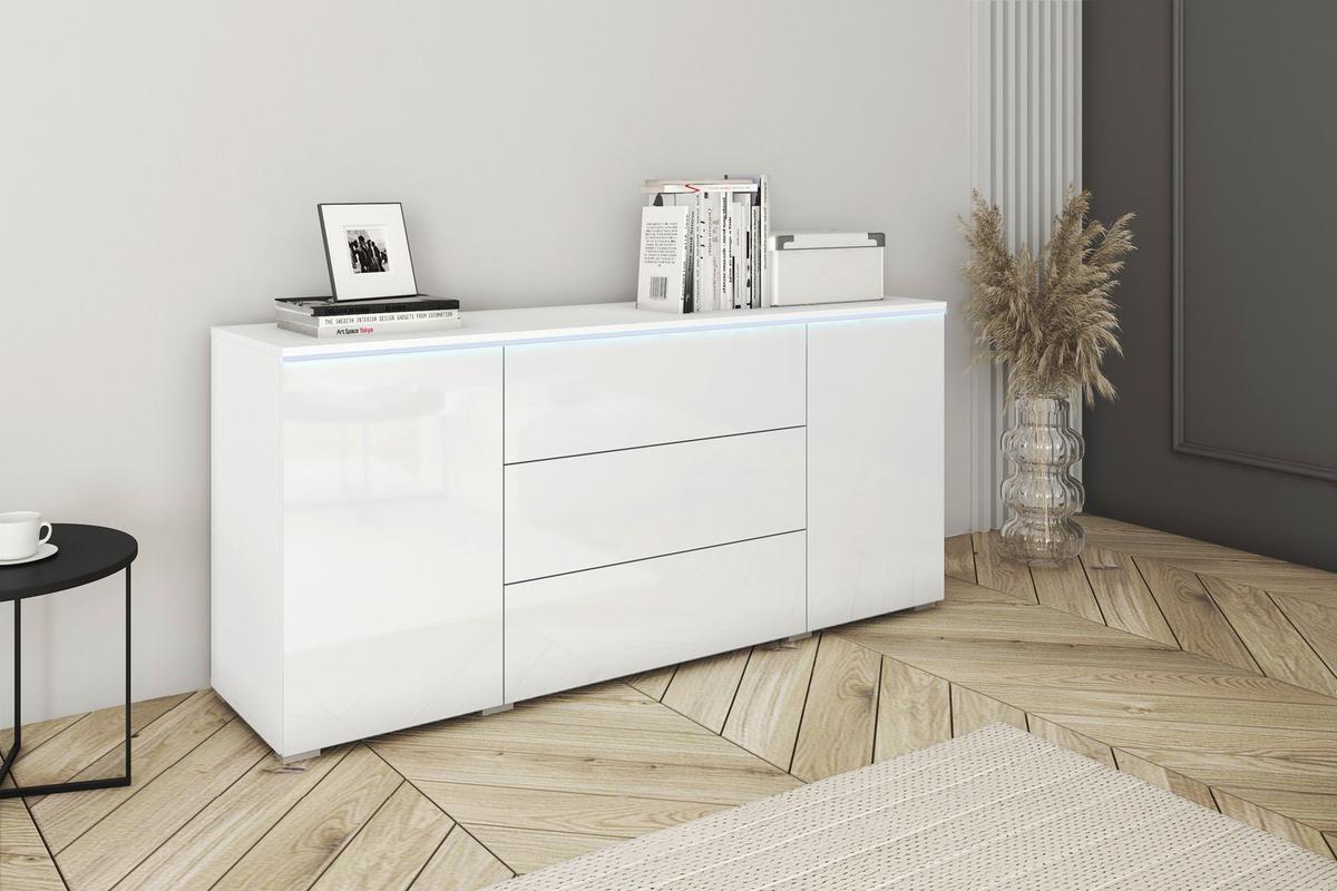 Sideboard Vera mit LED ca. 150 cm Weiß - Weiß Hochglanz/Weiß, LIFESTYLE, Holzwerkstoff/Kunststoff (150/67,9/39,5cm) - P & B