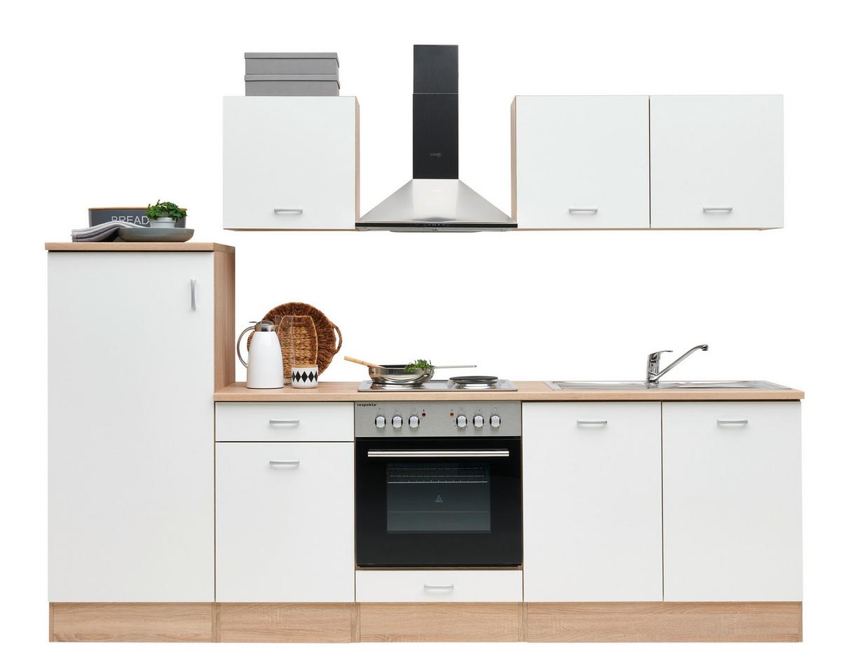 Küchenblock Economy mit Geräte Weiß/Eiche ca. B: 270 cm - Eichefarben/Weiß, Basics, Holzwerkstoff (270cm) - Respekta