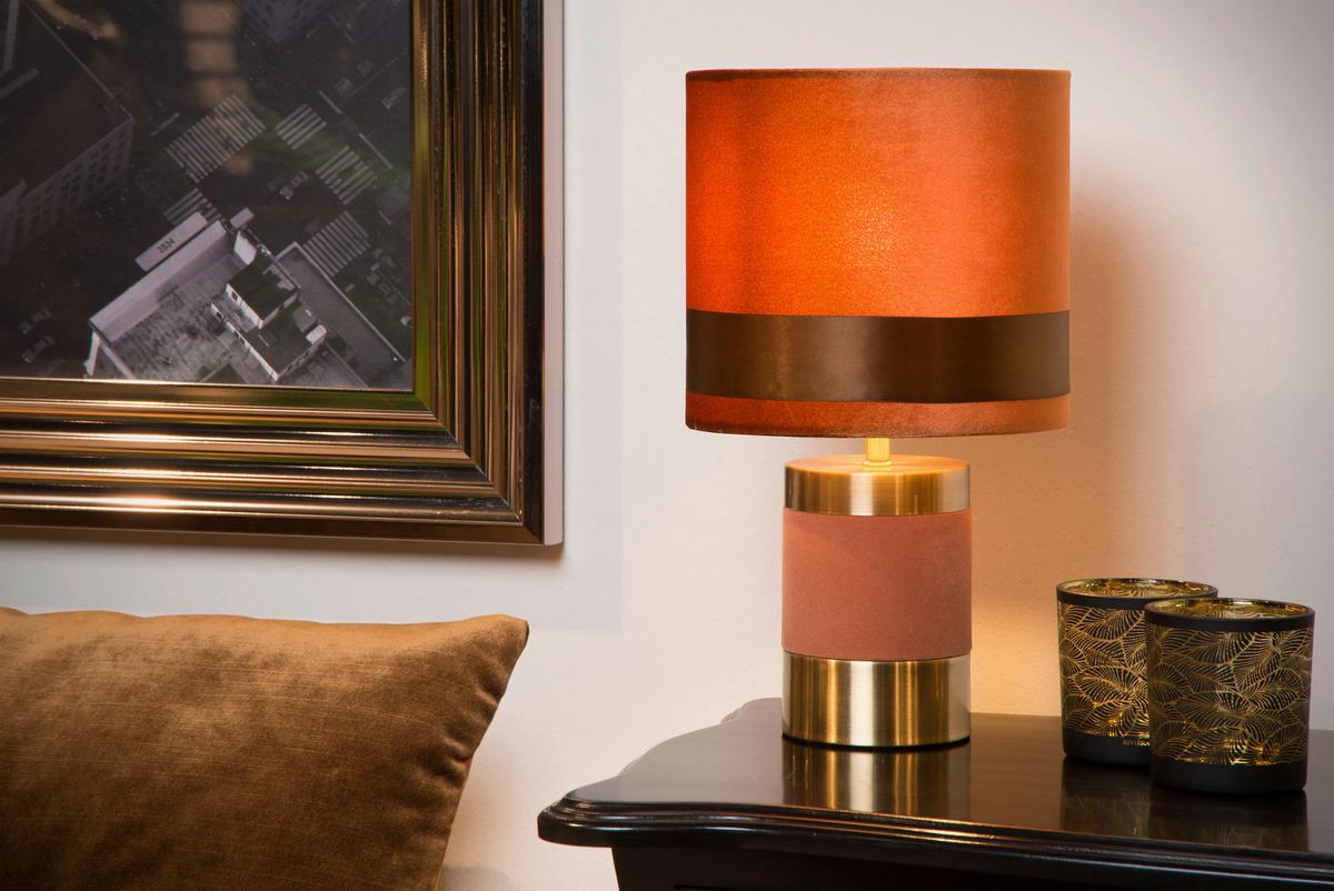 LAMPA STOŁOWA 10500/81/43 FRIZZLE - kolor złoty/brązowy, Konventionell, metal/tkanina (18/32cm) - Lucide