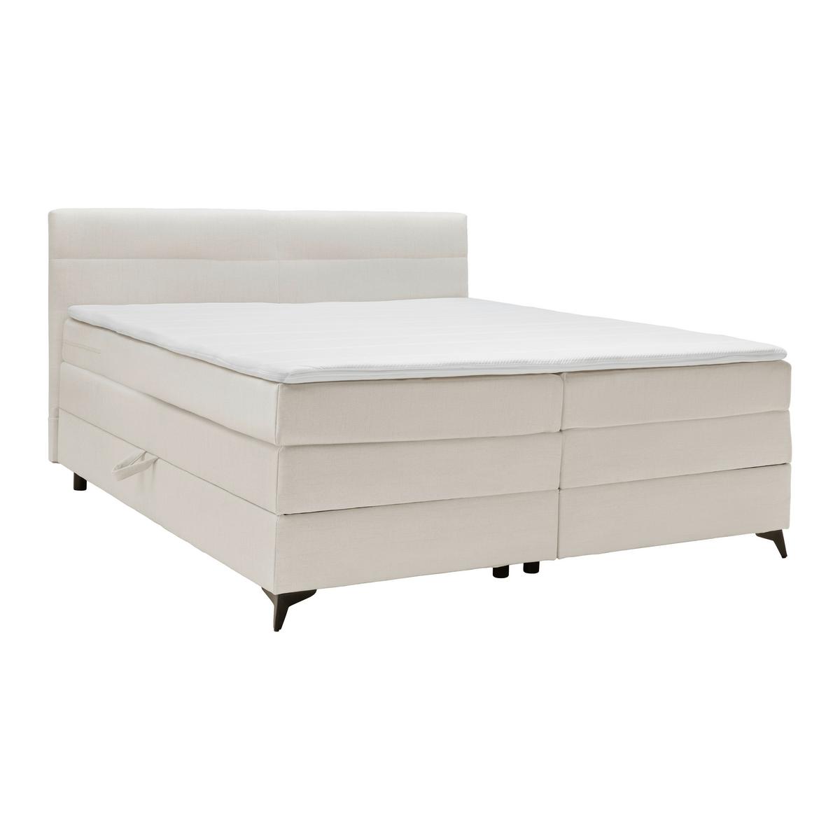 Boxspringbett Bari in Creme ca. 160x200cm - Creme/Schwarz, KONVENTIONELL, Textil/Metall (160/200cm) - Mömax
