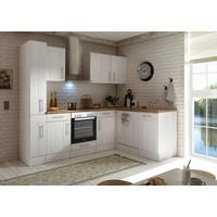 Eckküche Anton Landhaus ohne Geräte ca. 250x172cm Weiß - Wildeiche/Edelstahlfarben, Basics, Holzwerkstoff/Metall (250/172cm) - Respekta