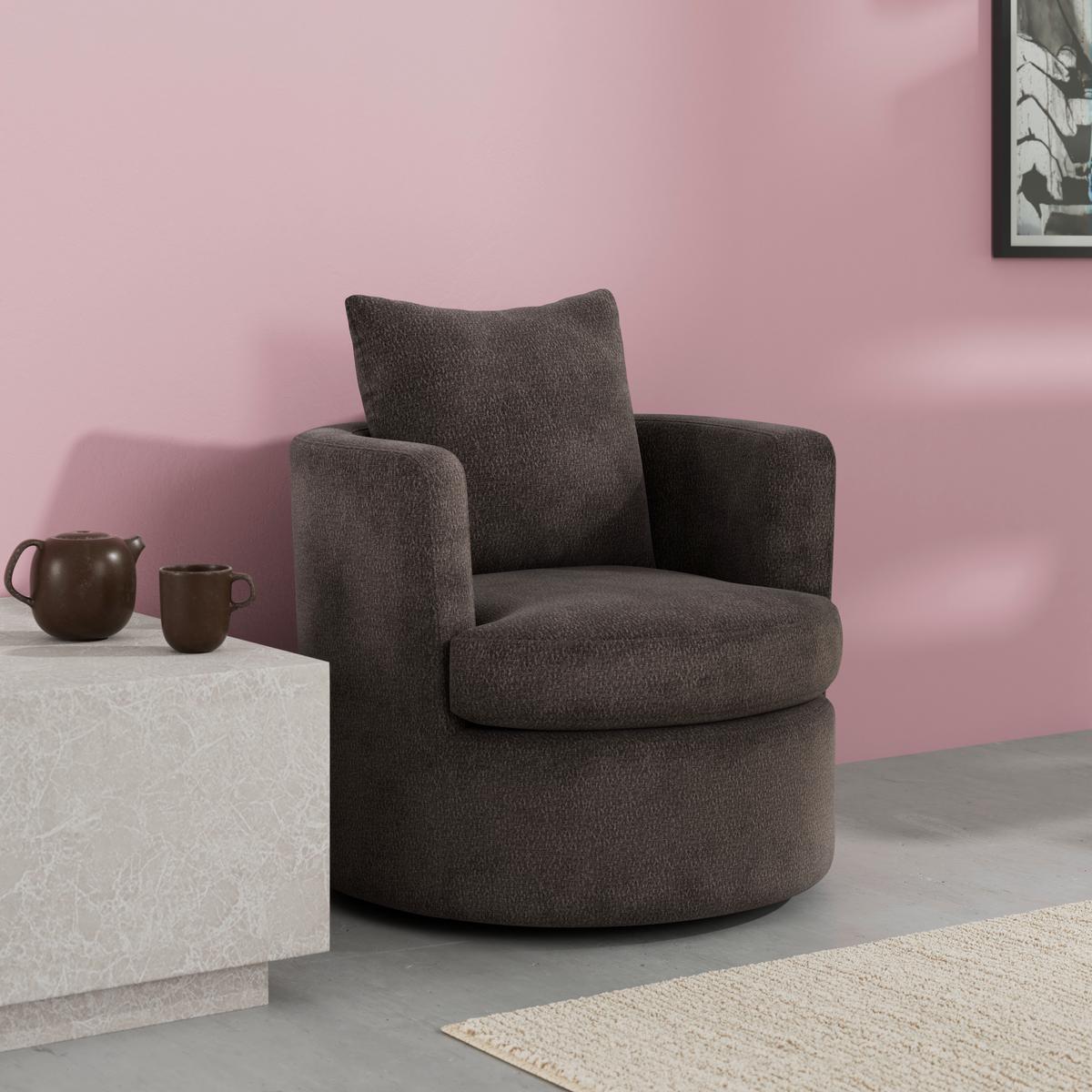 Sessel Marieta Chenille Braun - Schwarz/Braun, MODERN, Holz/Textil (76/84/78cm)