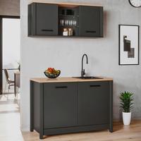Miniküche Bundle 1 o. Geräte B: ca. 130cm Anthrazit - Anthrazit/Schwarz, MODERN, Glas/Holzwerkstoff (130cm) - home24