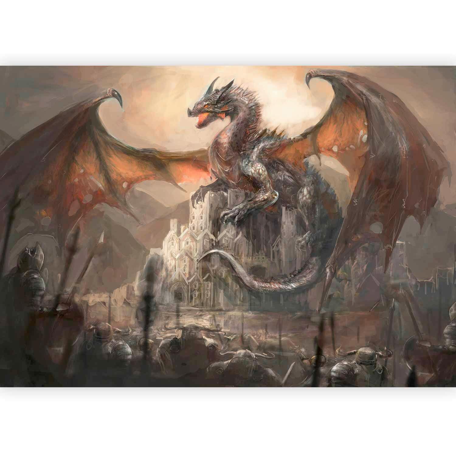 Fototapete Dragon Castle Braun/Orange - Braun/Orange, LIFESTYLE, Textil (300/210cm) - artgeist