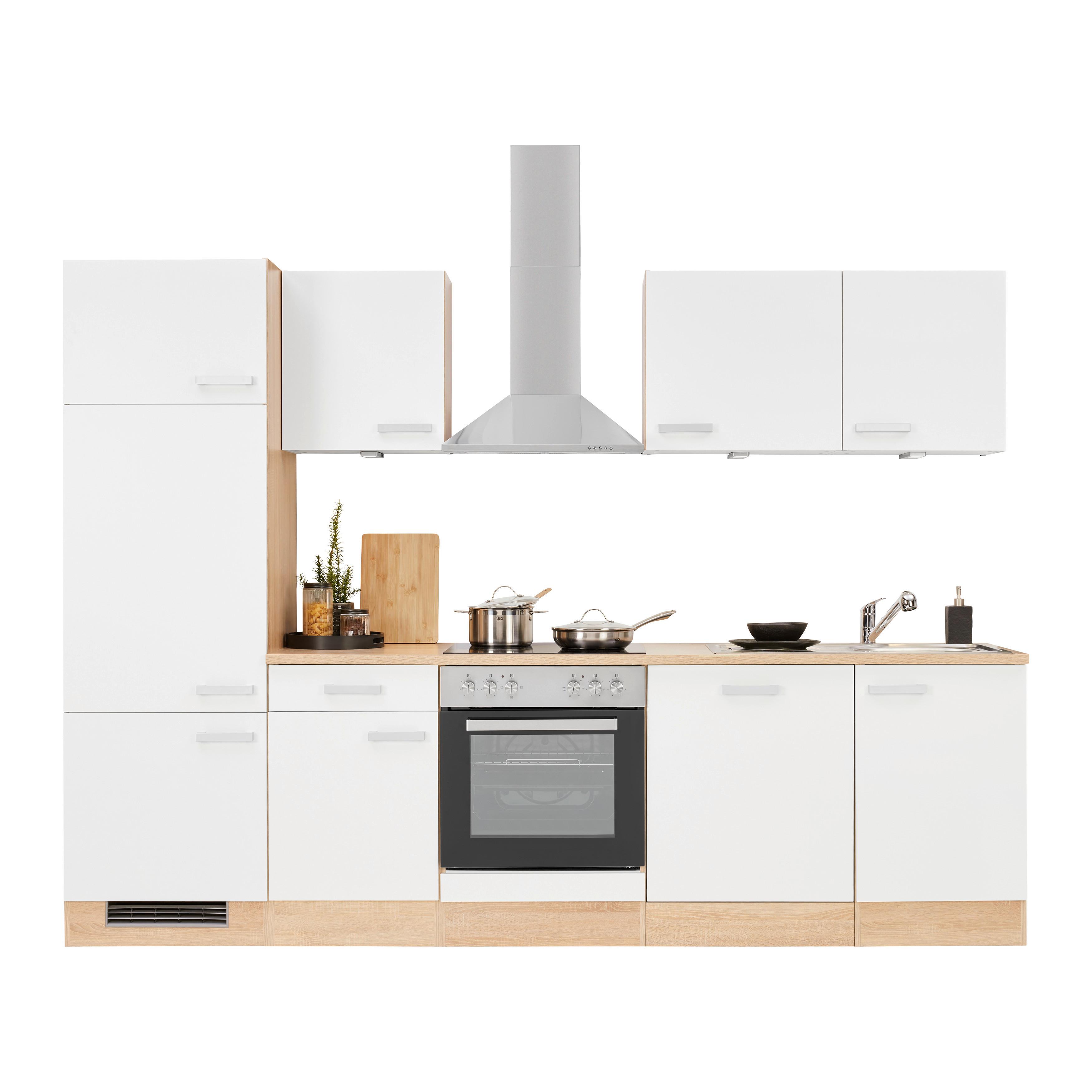 Küchenblock Lexa ohne Geräte Weiß/Eichefarben - Eichefarben/Alufarben, MODERN, Holzwerkstoff/Kunststoff (270cm) - Based