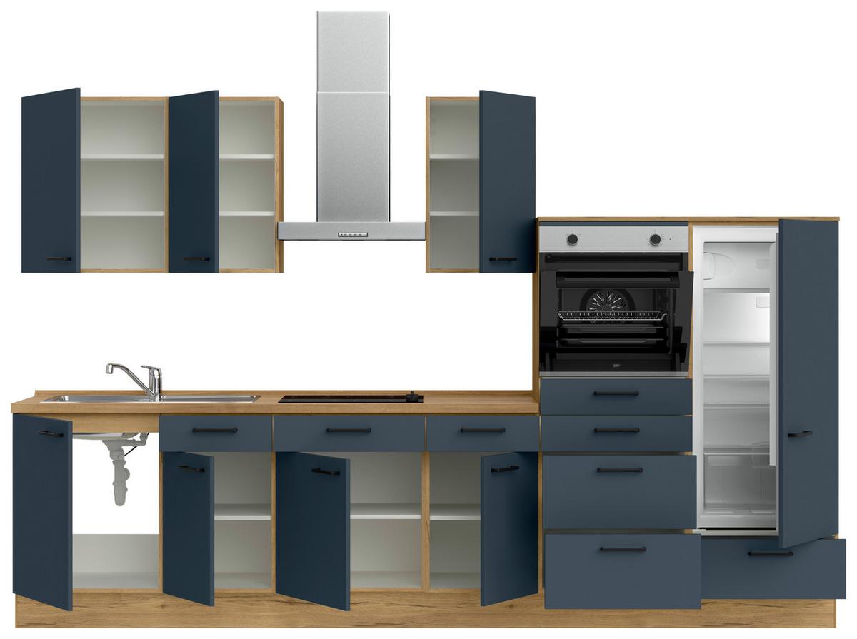 Küchenblock Easytouch Low m. Geräten Dunkelblau - Eichefarben/Schwarz, MODERN, Holzwerkstoff/Metall (330cm) - Nobilia