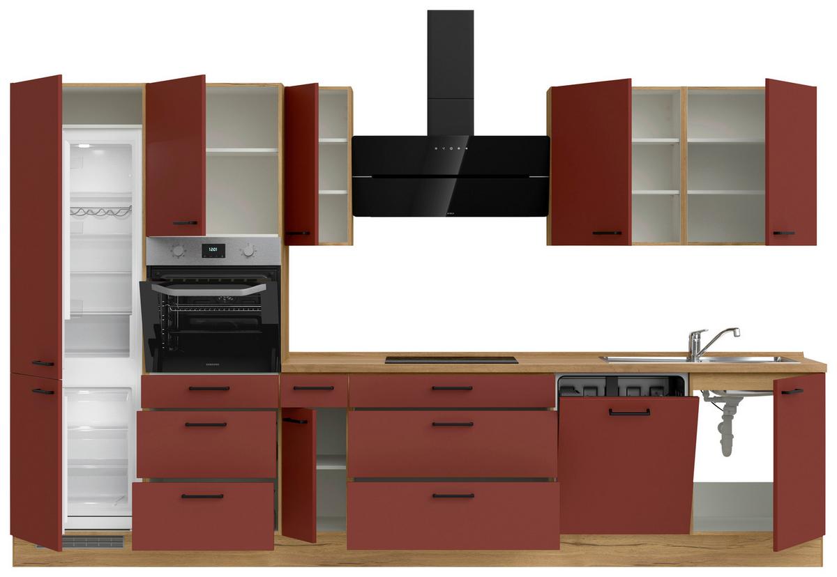 Küchenblock Easytouch High m. Geräten Dunkelrot - Eichefarben/Schwarz, MODERN, Holzwerkstoff/Metall (360cm) - Nobilia