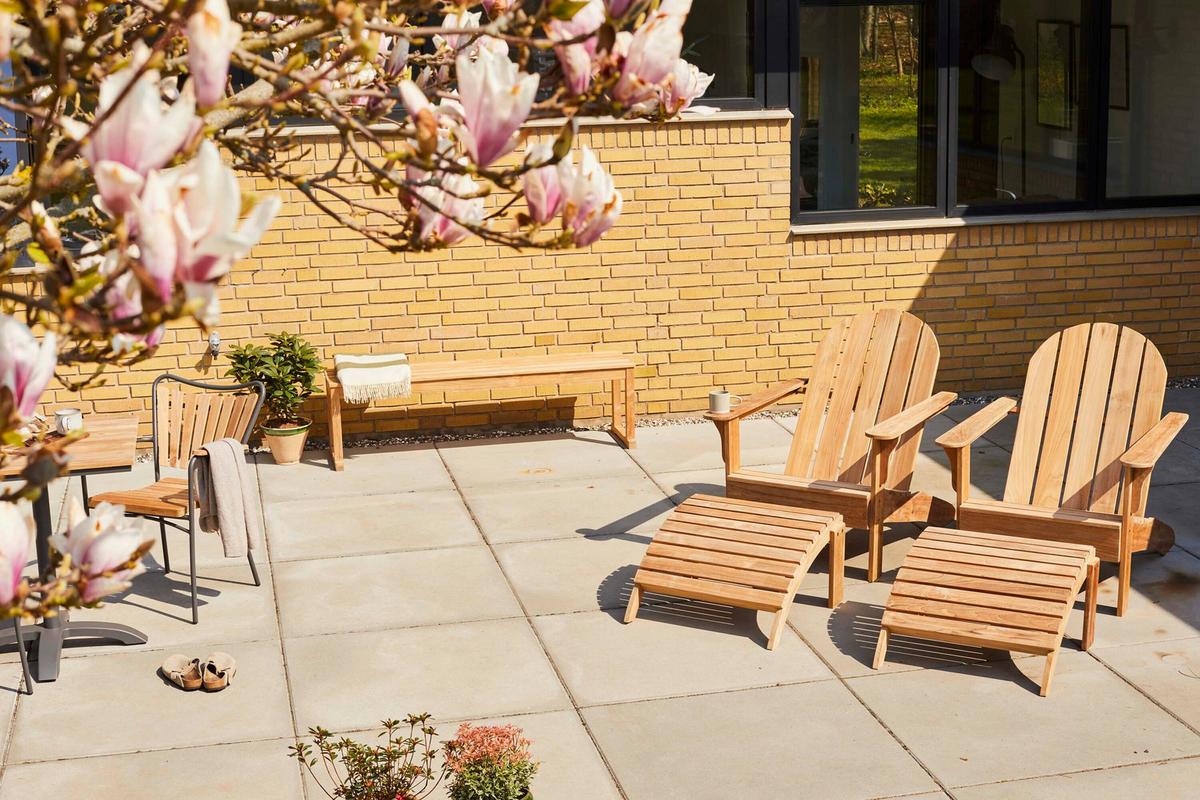 Gartenliege Adirondack Teak mit Hocker - Teakfarben, Natur, Holz (105cm) - Gardenson