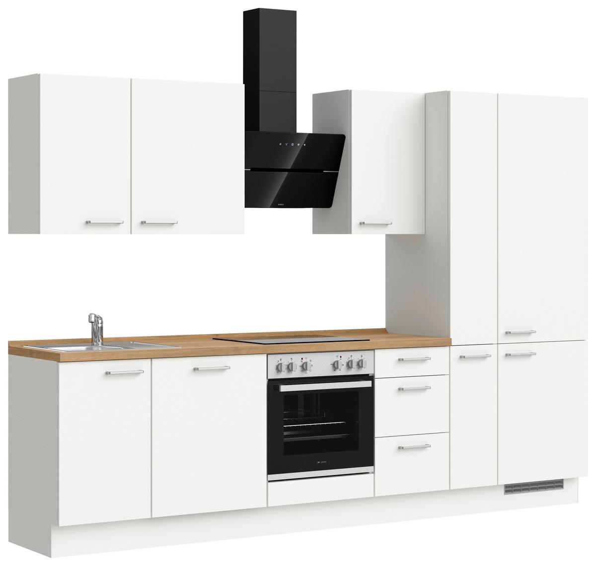 Küchenleerblock Touch High o. Geräte Weiß - Edelstahlfarben/Eichefarben, MODERN, Holzwerkstoff/Metall (300cm) - Nobilia
