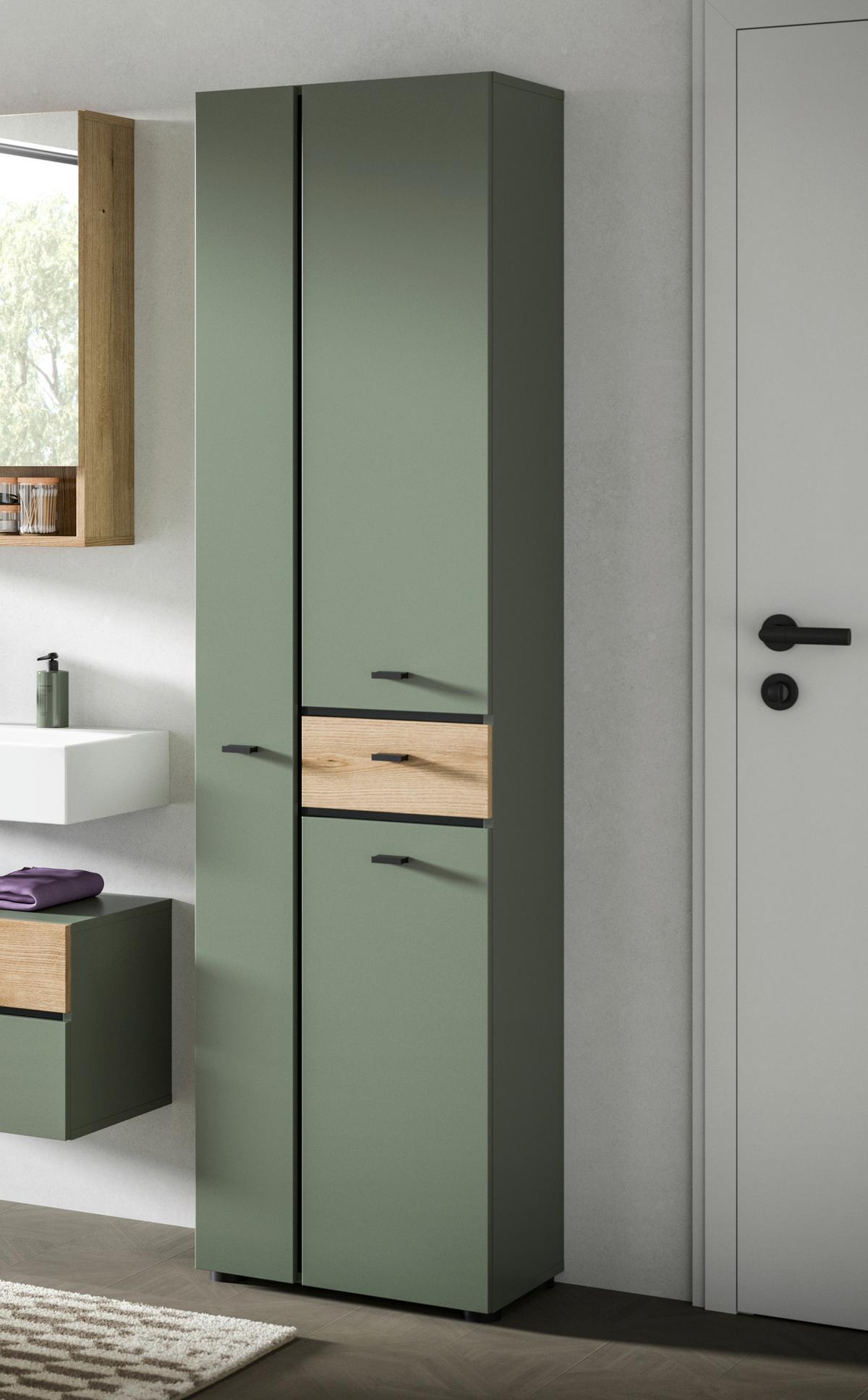 Hochschrank Aqua Grün/Eichefarben - Eichefarben/Schwarz, Trend, Holzwerkstoff/Kunststoff (51/191/30cm) - MID.YOU