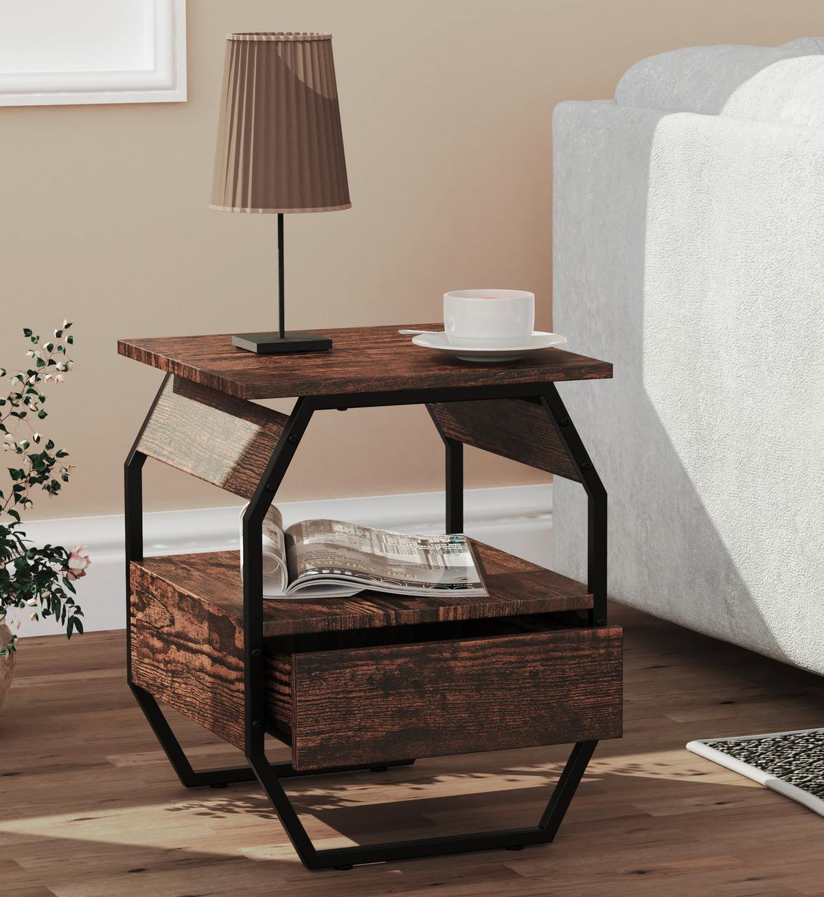 NACHTTISCH AULARI S - Eichefarben/Schwarz, Modern, Holzwerkstoff/Metall (40/50/40cm) - MID.YOU