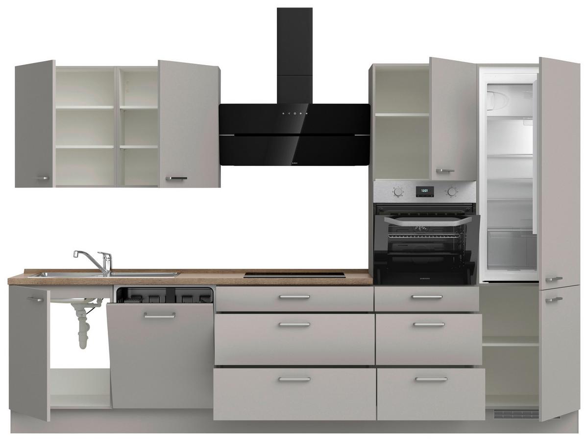 Küchenblock Touch High m. Geräten Grau - Eiche dunkel/Edelstahlfarben, MODERN, Holzwerkstoff/Metall (330cm) - Nobilia
