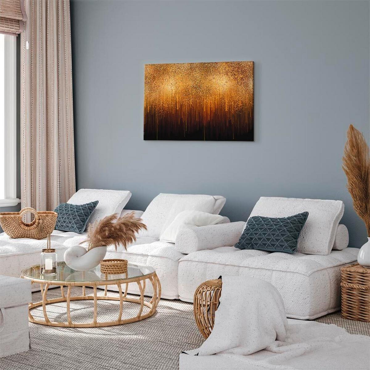 Slika Na Platnu Golden Expansion - zlate barve/črna, Basics, tekstil/les (90/60/1,2cm) - artgeist