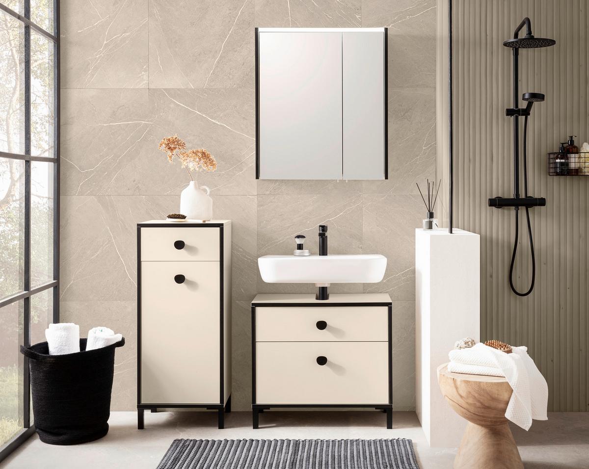 Waschbeckenunterschrank Edda Creme/Beige/Schwarz - Beige/Creme, MODERN, Holzwerkstoff (65,1/59,1/33,0cm) - MID.YOU