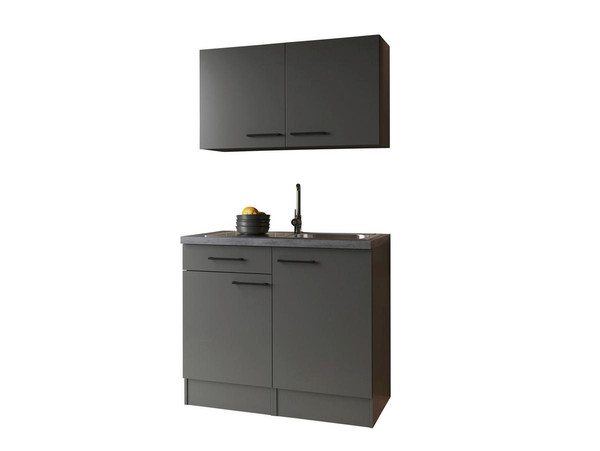 Miniküche Oliver o. Geräte ca. 100cm Grau - Schwarz/Grau, Trend, Holzwerkstoff/Metall (100cm) - Respekta