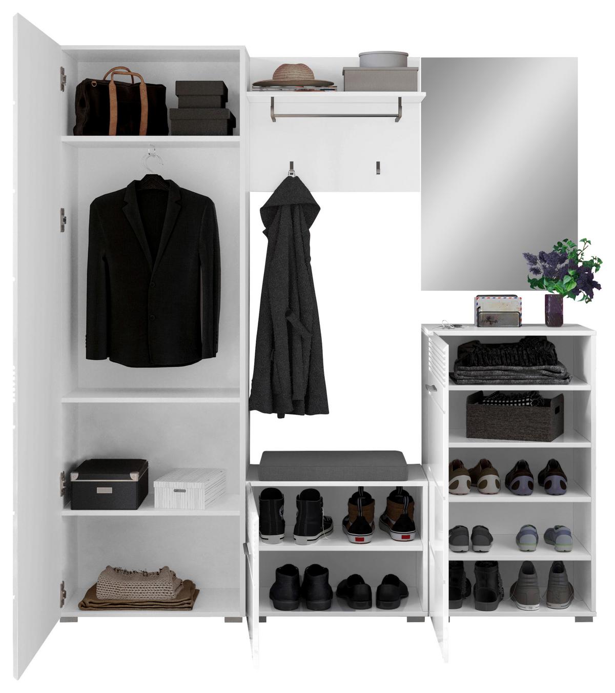 Serija Predsoblja Linus - bijela/bijela visoki sjaj, Design, drvni materijal/tekstil (170/190/37cm) - Modern Living