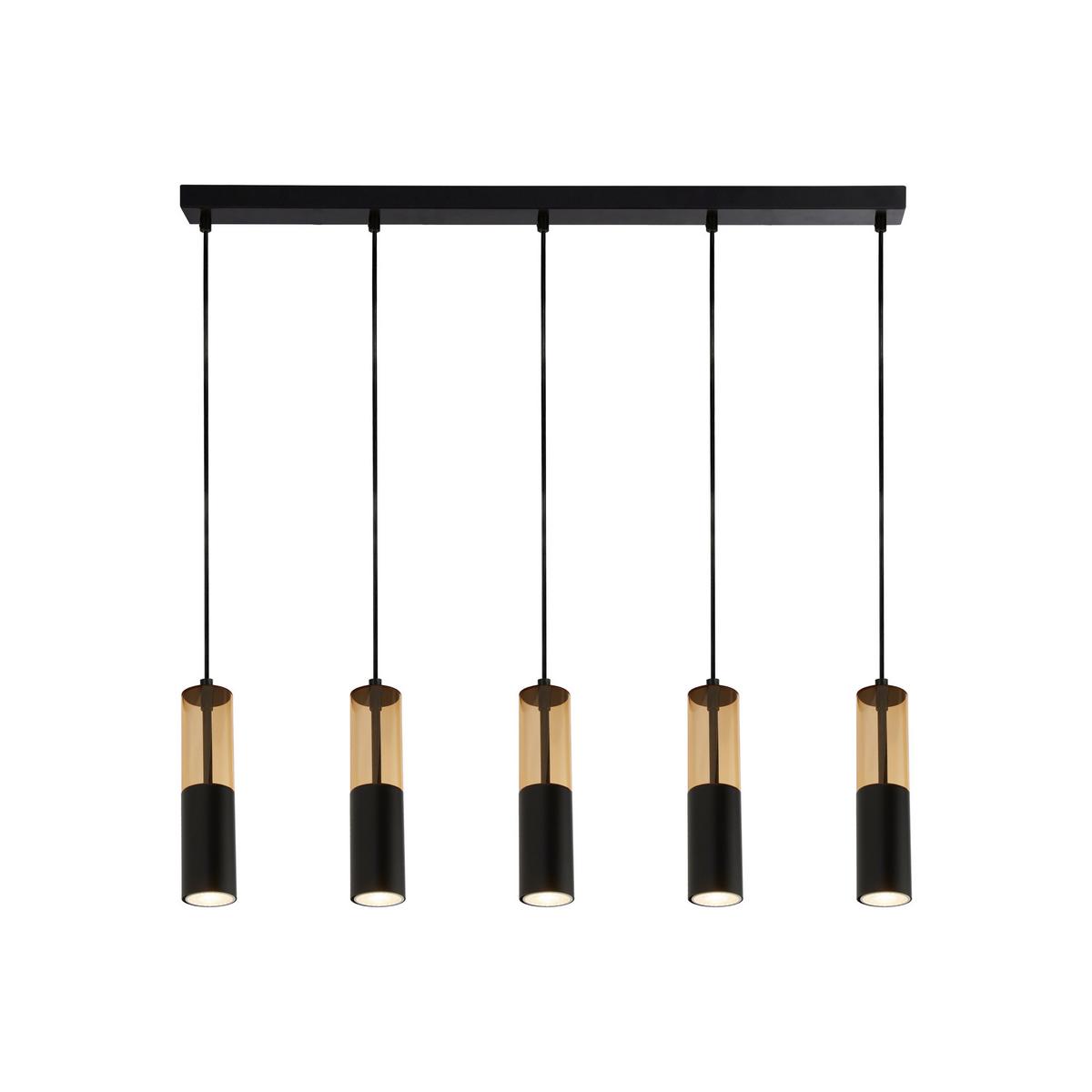 Függőlámpa 82121-5bk - fekete/borostyánszínű, Design, műanyag/fém (94/5,5/120cm)