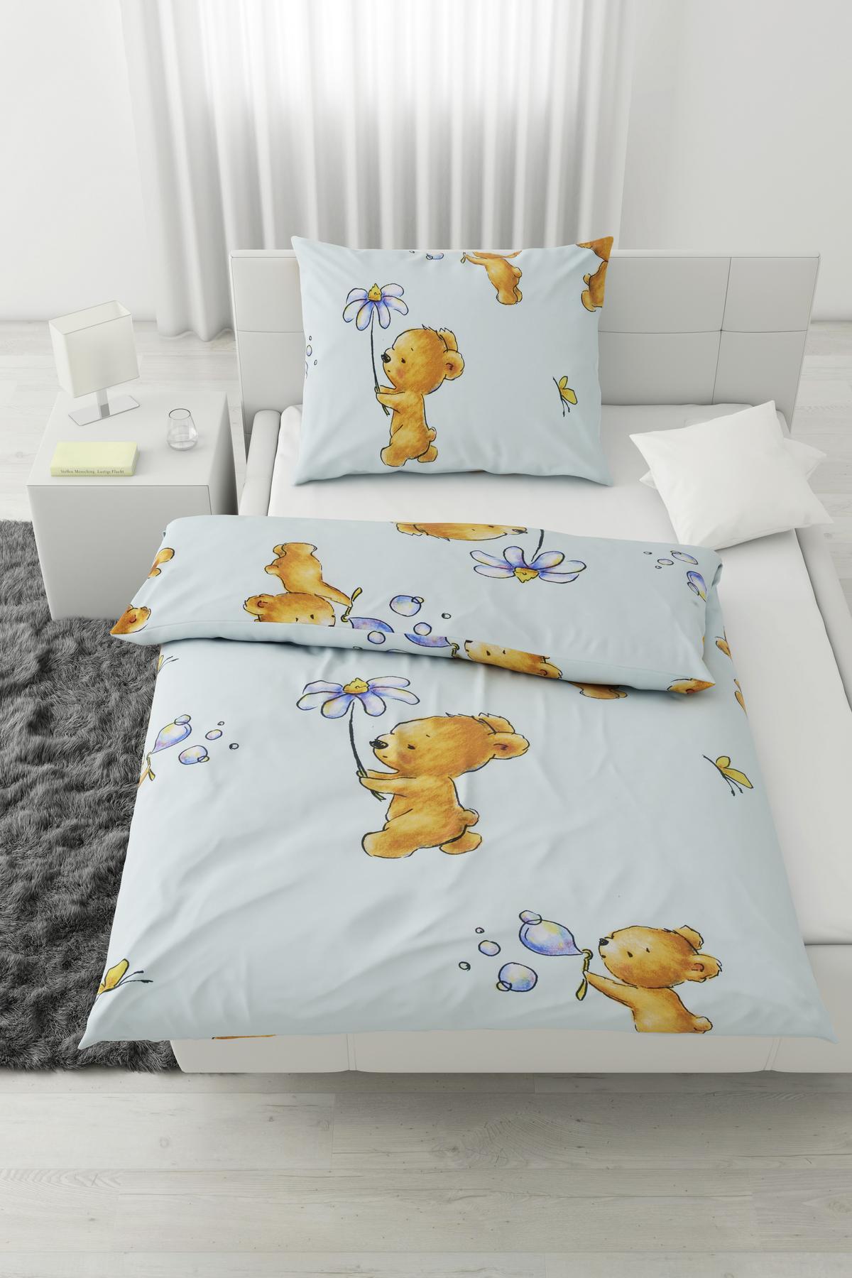 Kinderbettwäsche Bärli in diversen Farben - Rosa/Weiß, Textil (100/135cm) - Modern Living