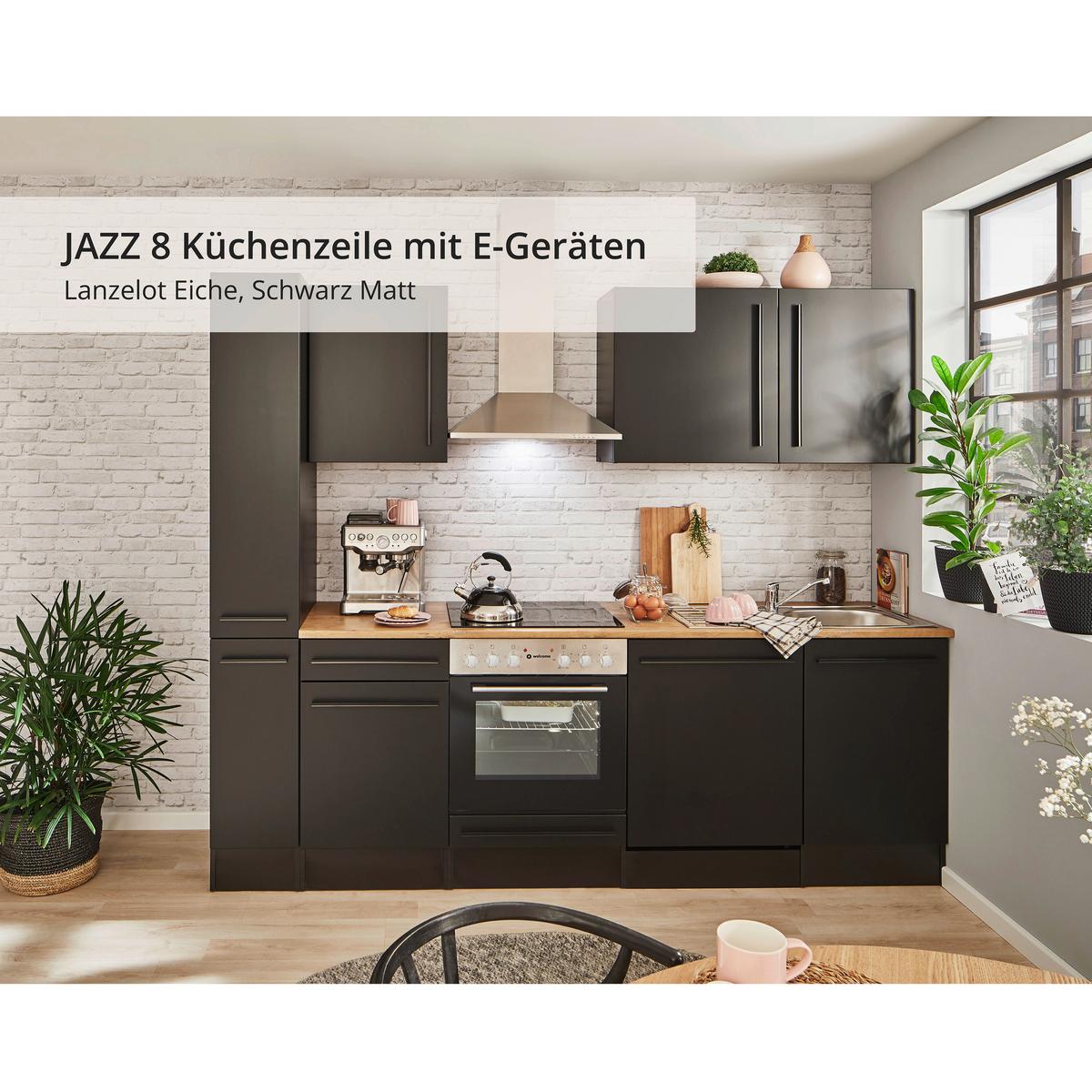 Küchenblock Jazz mit Geräten ca.250cm Schwarz - Eichefarben/Schwarz, LIFESTYLE, Holzwerkstoff/Kunststoff (250cm) - P & B