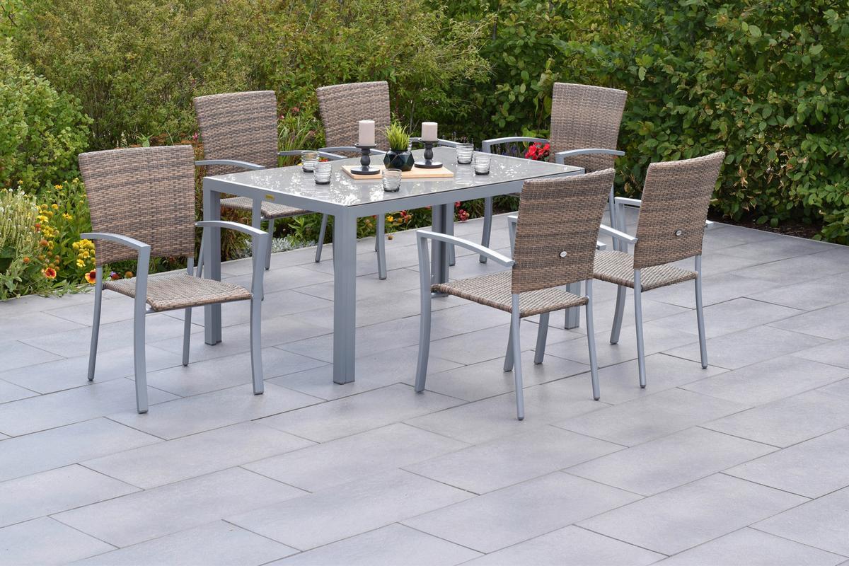 GARTENSET SAVONA - Silberfarben/Naturfarben, MODERN, Kunststoff/Metall - Gardenson