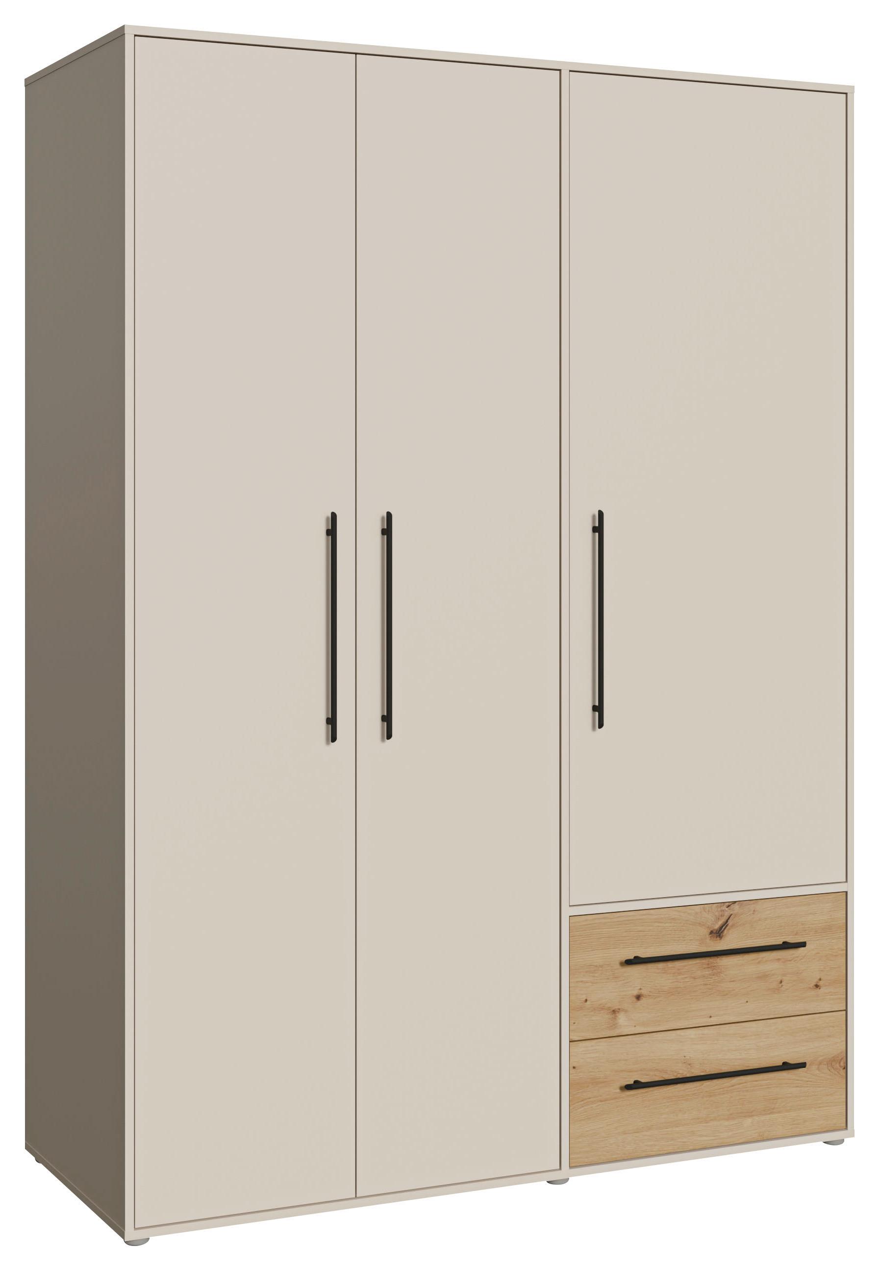 Dulap cu uși rotative MOKKARIS - culoare lemn stejar/nisipiu, Konventionell, material pe bază de lemn (144,4/200,1/58,8cm)