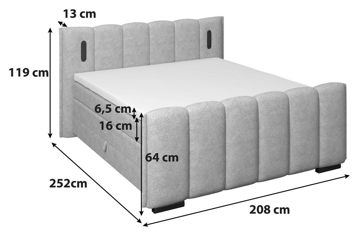 Boxspring Krevet Elysia - svijetlo siva/crna, Trend, drvni materijal/drvo (180/220cm) - Premium Living