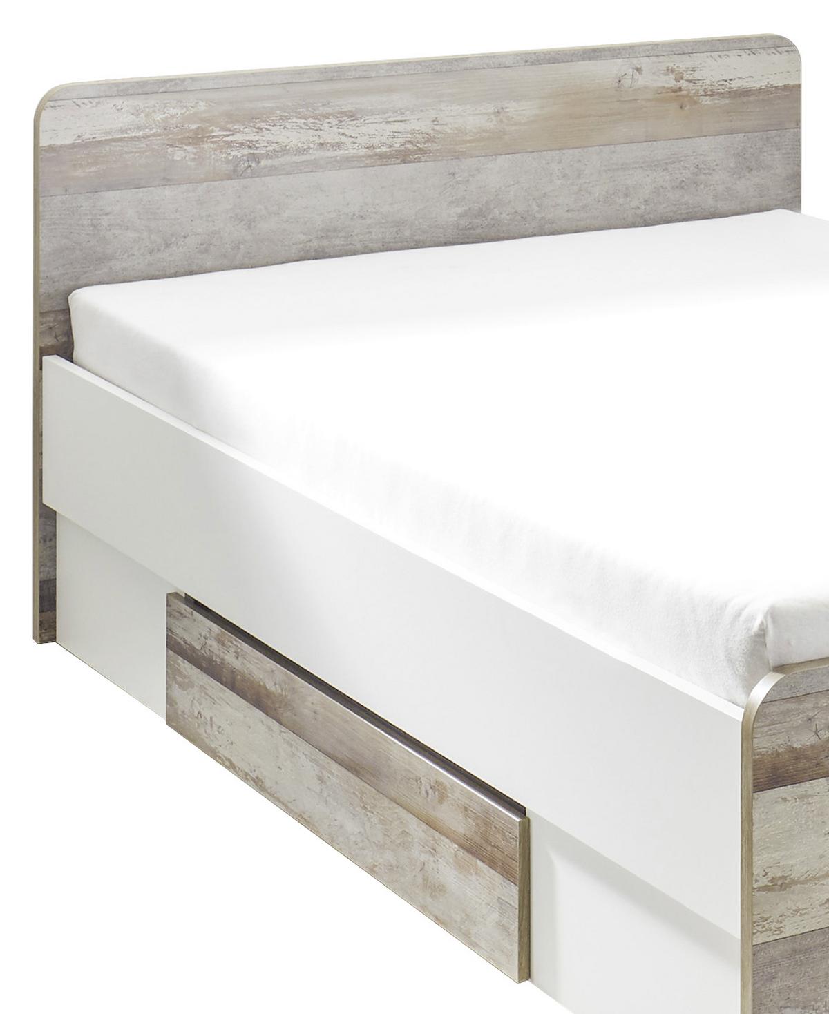 Stauraumbett in Braun/Grau/ Weiss 'Moon' - Weiss/Schwarz, Modern, Holzwerkstoff/Kunststoff (140/200cm) - MID.YOU