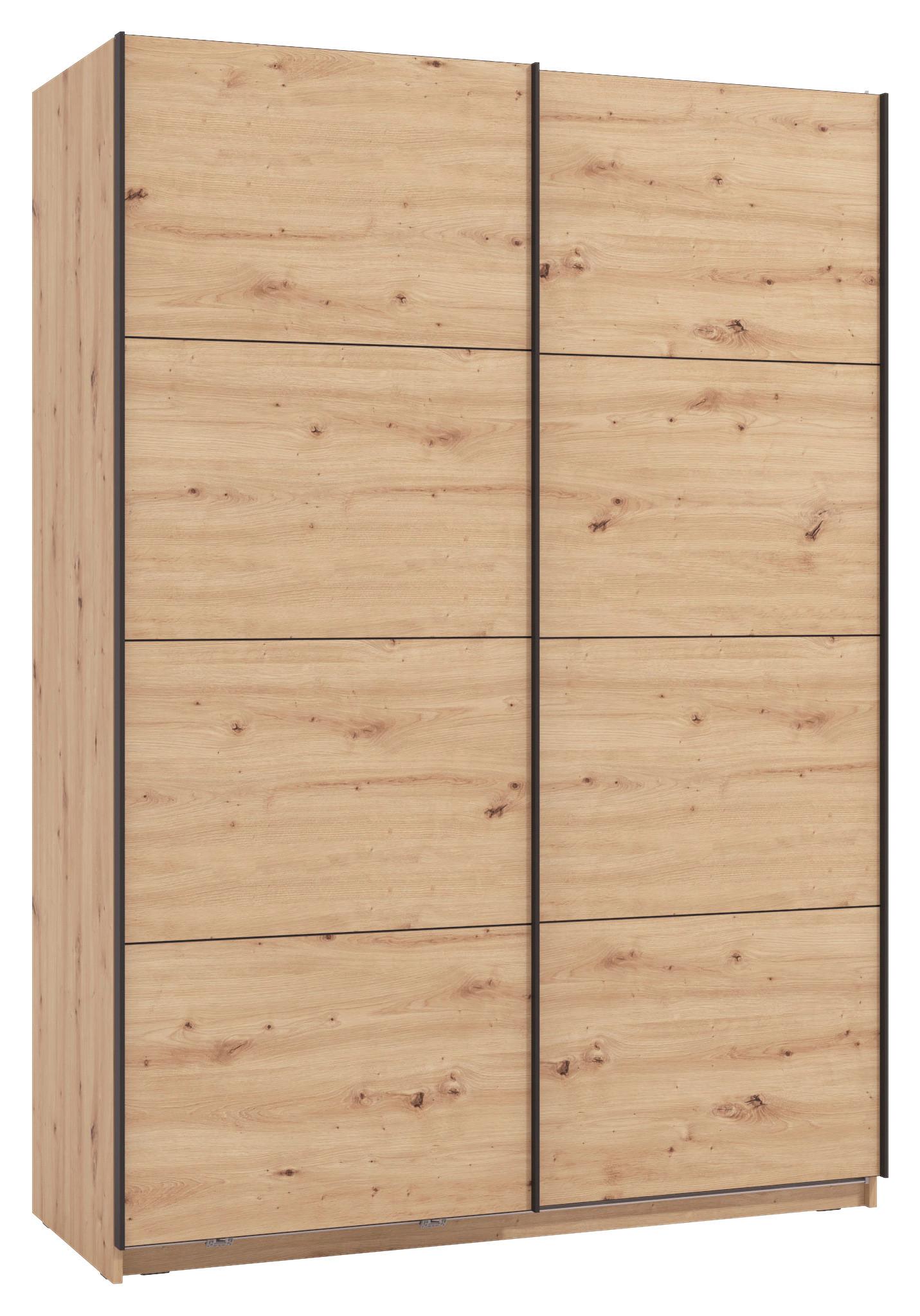 Schwebetürenschrank Gard 150 in Eiche Artisan - Schwarz/Eiche Artisan, Konventionell, Holzwerkstoff/Metall (146/217/61cm) - Mömax