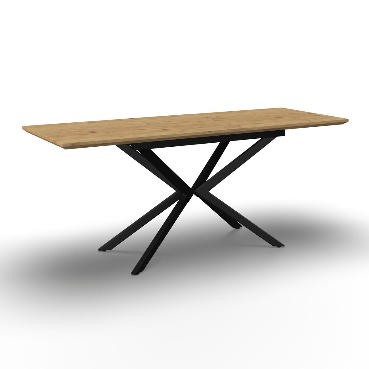 Esstisch ausziehbar Aki Eichefarben MDF - Eichefarben/Schwarz, MODERN, Holzwerkstoff/Metall (140-180/76/80cm) - Bessagi Home