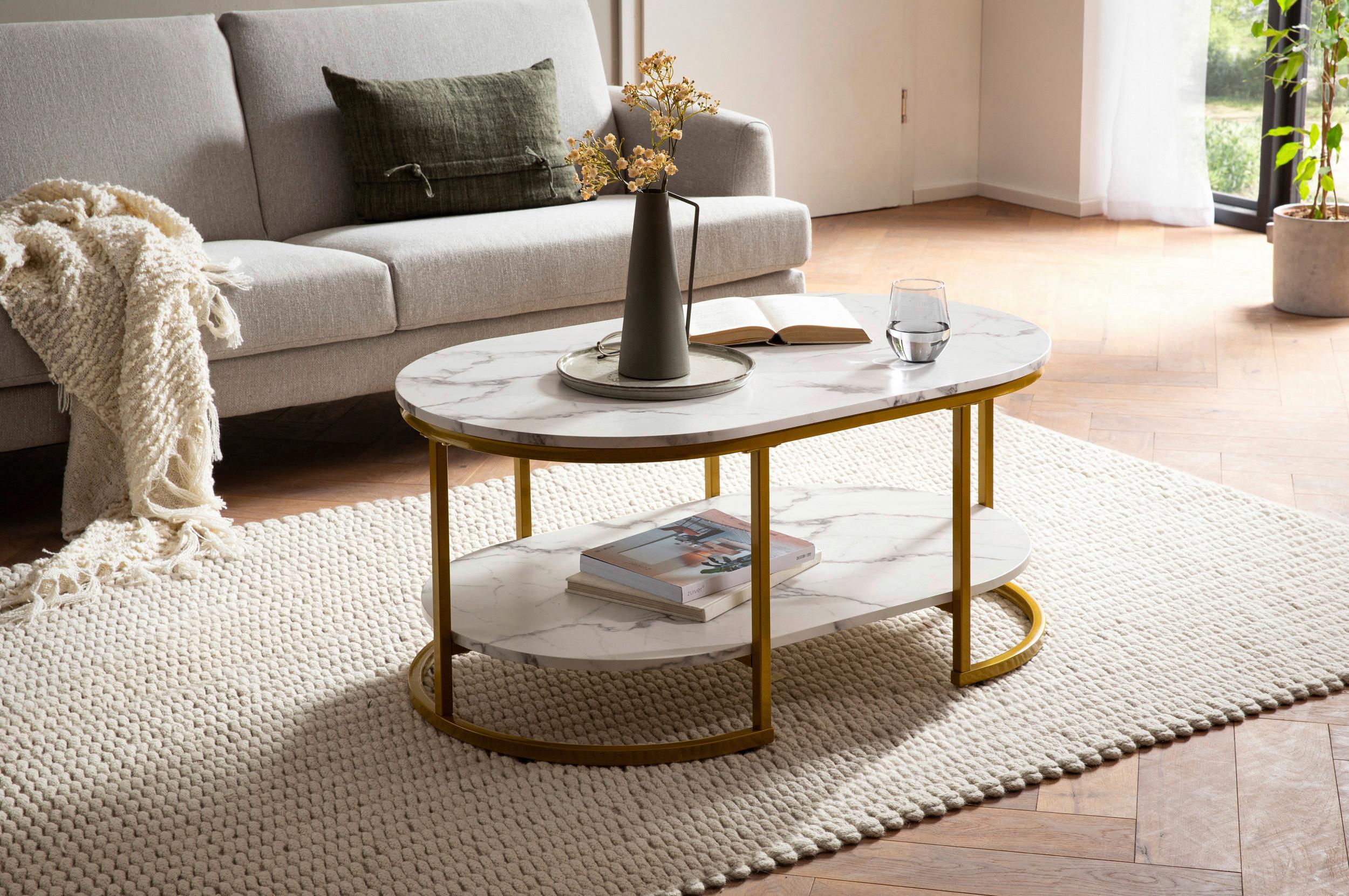 Klubska Miza Wl6.895 - zlate barve/bela, Trendi, kovina/leseni material (100/60/45cm) - Livetastic