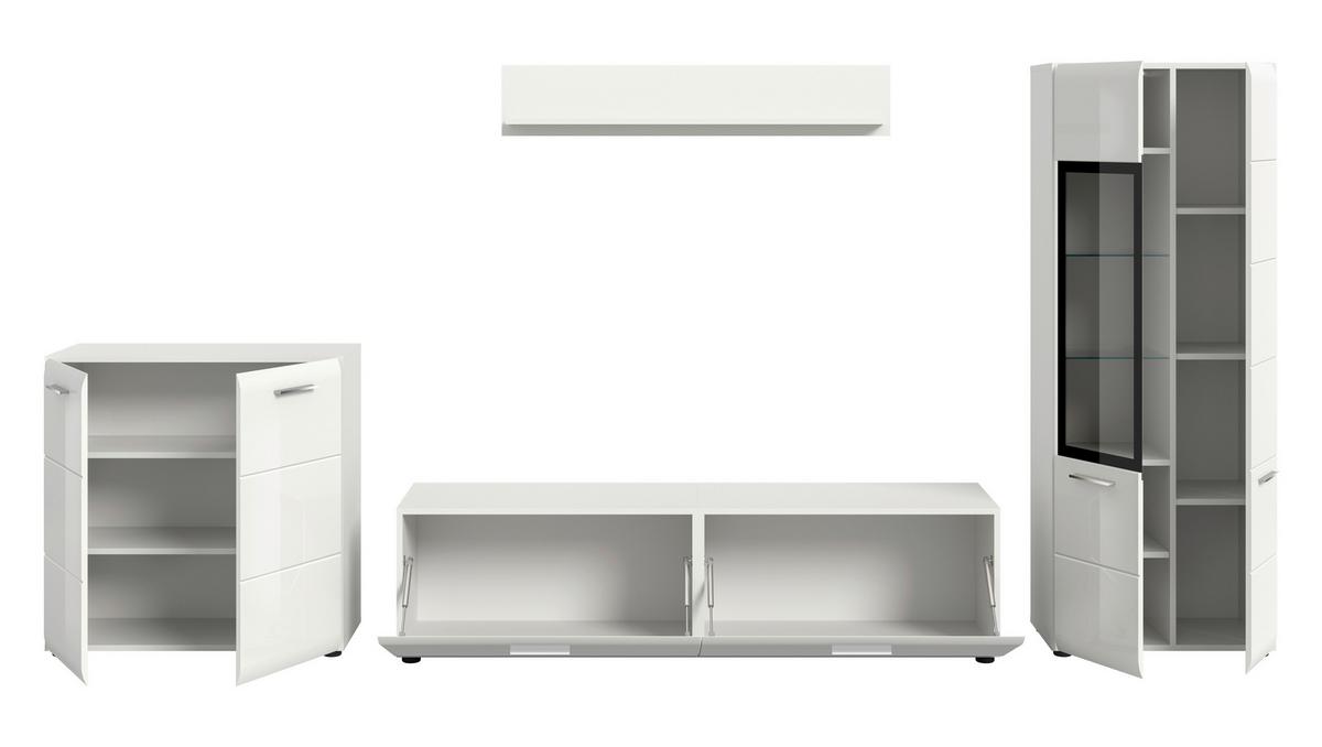 Dnevni Regal Ice, Bela Visok Sijaj, 4-Delni - srebrne barve/črna, Design, umetna masa/leseni material (315/160/41cm) - Livetastic