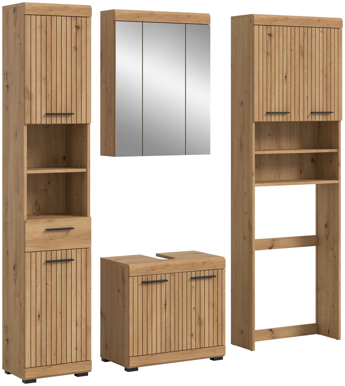 Badezimmer Scout Eiche Artisan 4-teilig - Schwarz/Eiche Artisan, Trend, Glas/Holzwerkstoff (160cm) - MID.YOU