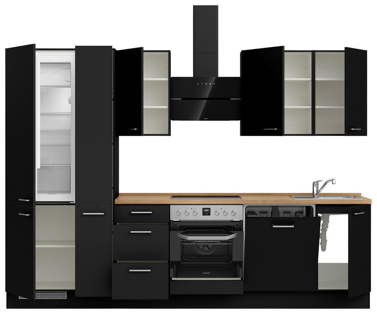 Küchenblock Touch High m. Geräten Schwarz - Edelstahlfarben/Eichefarben, MODERN, Holzwerkstoff/Metall (300cm) - Nobilia