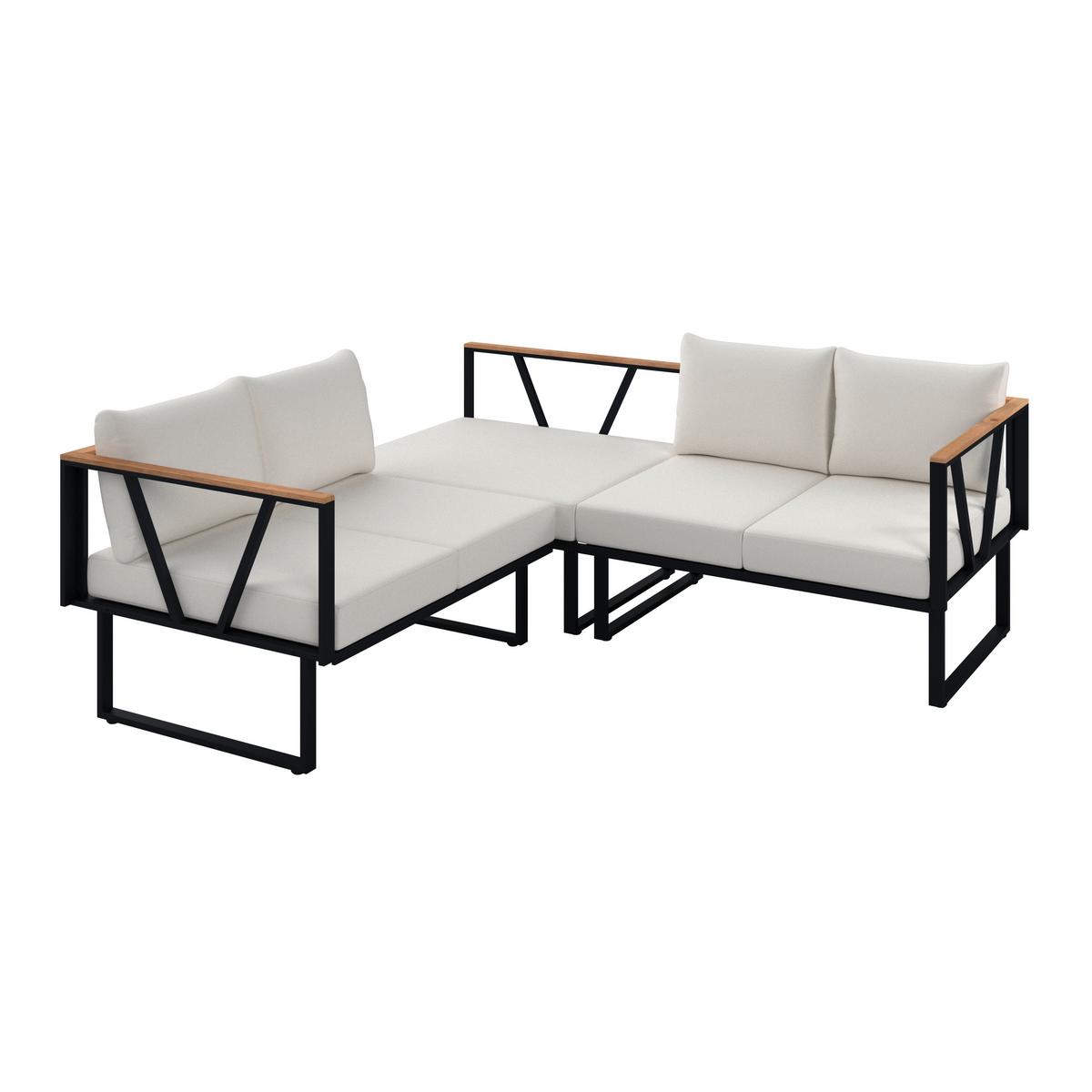 Loungegarnitur Loretta Creme Metall/Holz/Outdoorstoff - Creme/Schwarz, MODERN, Holz/Textil (80/75/80cm) - Bessagi Garden