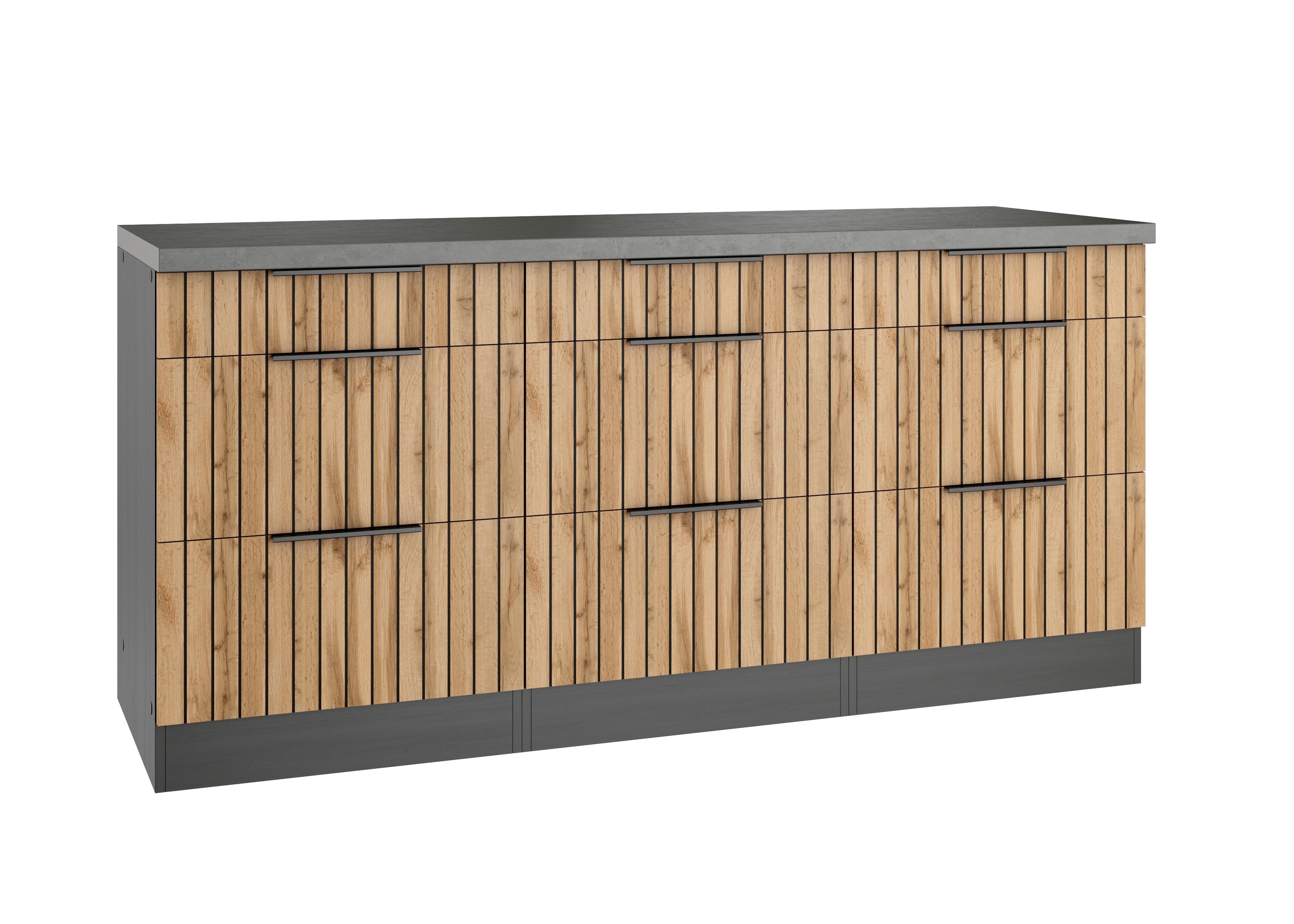 Küchenunterschrank Liverpool Eiche/Graphitfarben - Schieferfarben/Eiche Wotan, Basics, Holzwerkstoff/Metall (180/85/60cm) - Held