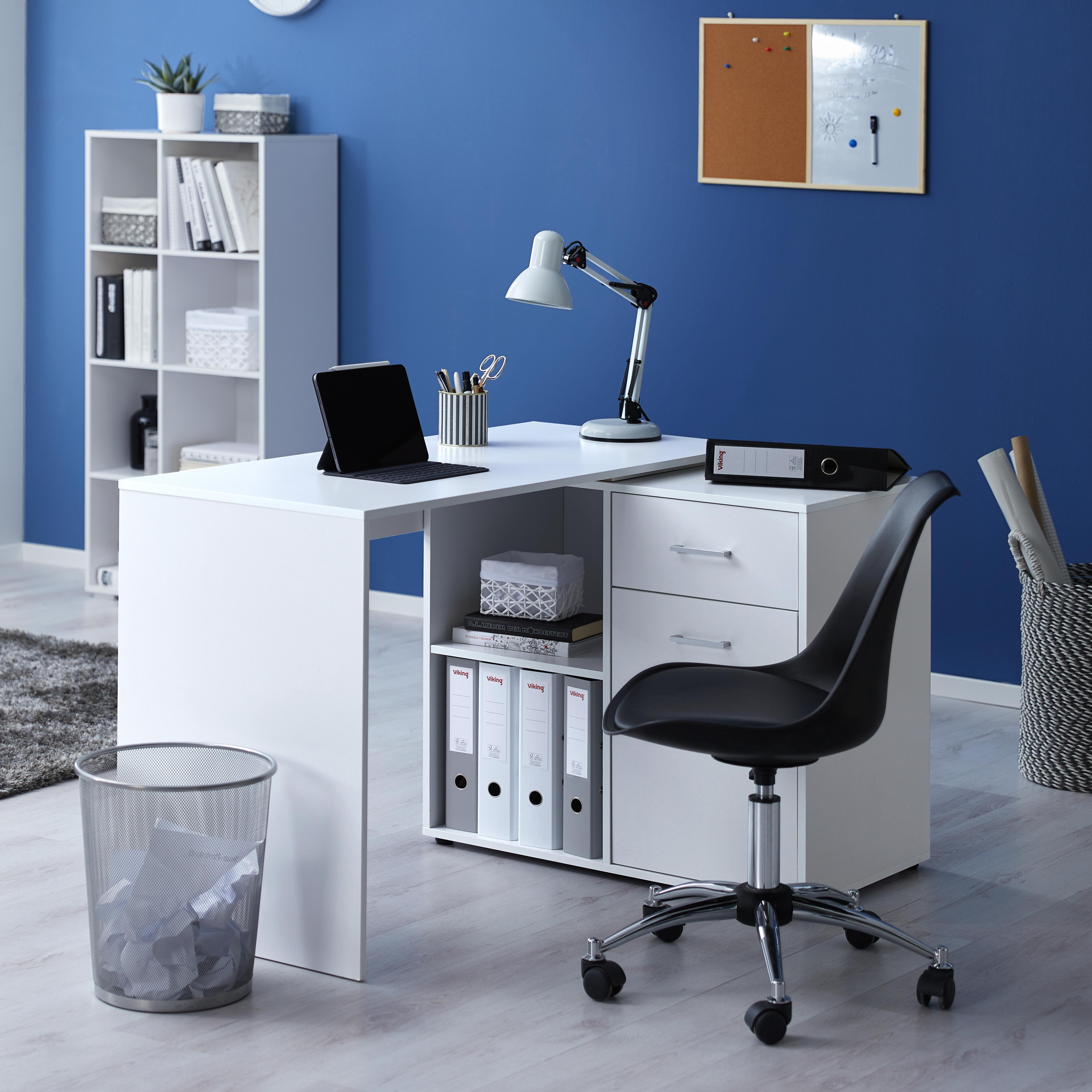 Schreibtisch in Weiß ca. 150/83/74 cm 'Basic' - Weiß, MODERN, Holz/Metall (117/150/51/83/74cm) - Bessagi Home